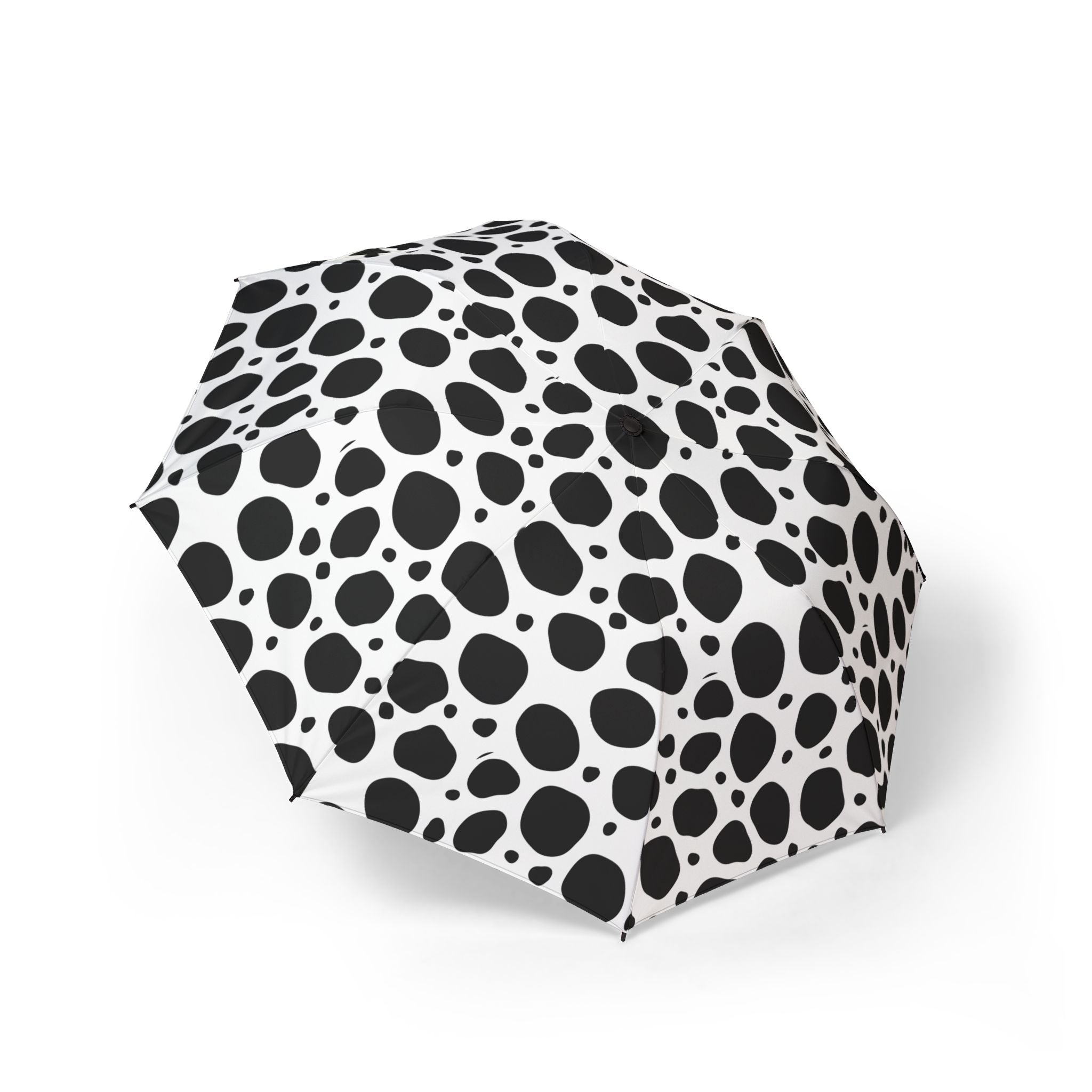 Black Spotted Foldable Umbrella — Compact Black & White Rain Parasol