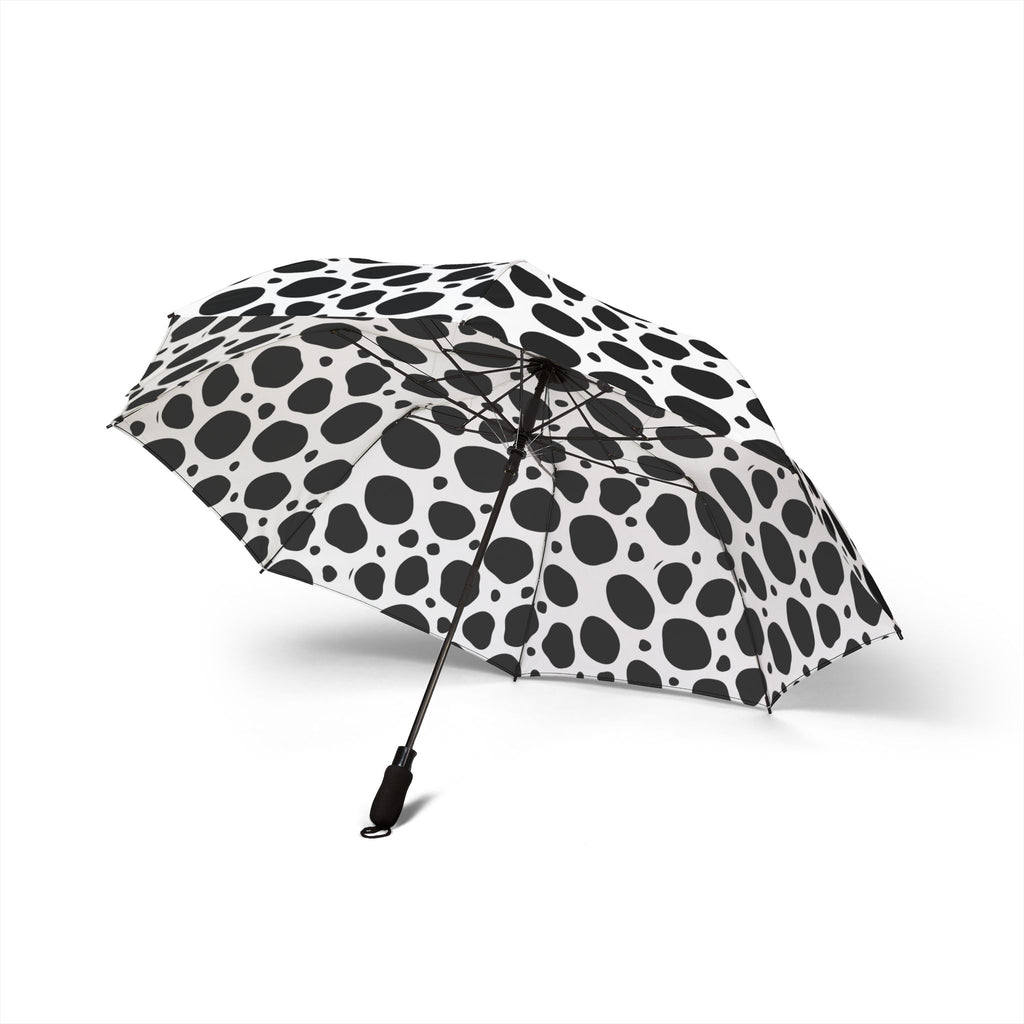 Black Spotted Foldable Umbrella — Compact Black & White Rain Parasol