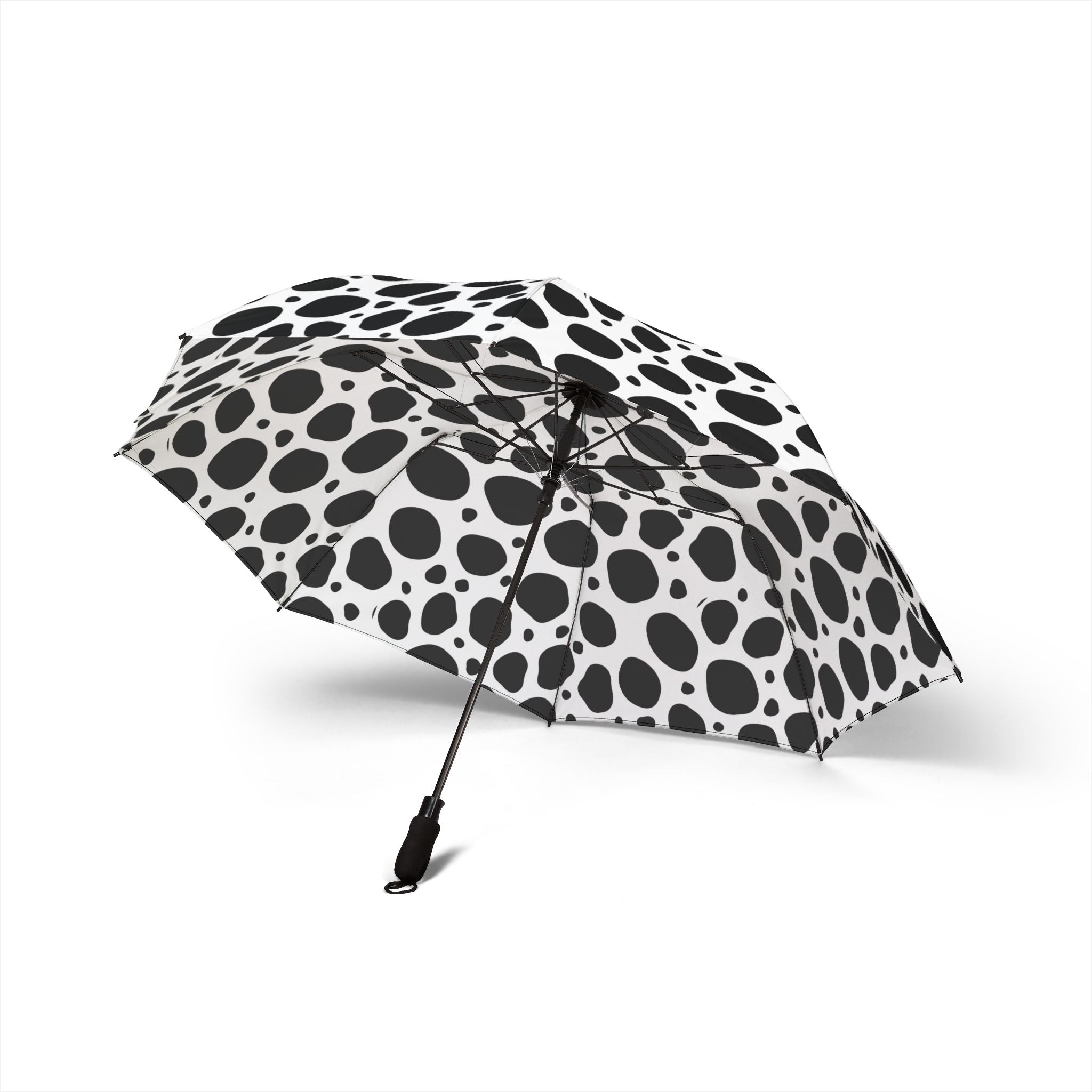 Black Spotted Foldable Umbrella — Compact Black & White Rain Parasol