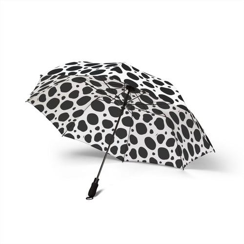 Black Spotted Foldable Umbrella — Compact Black & White Rain Parasol
