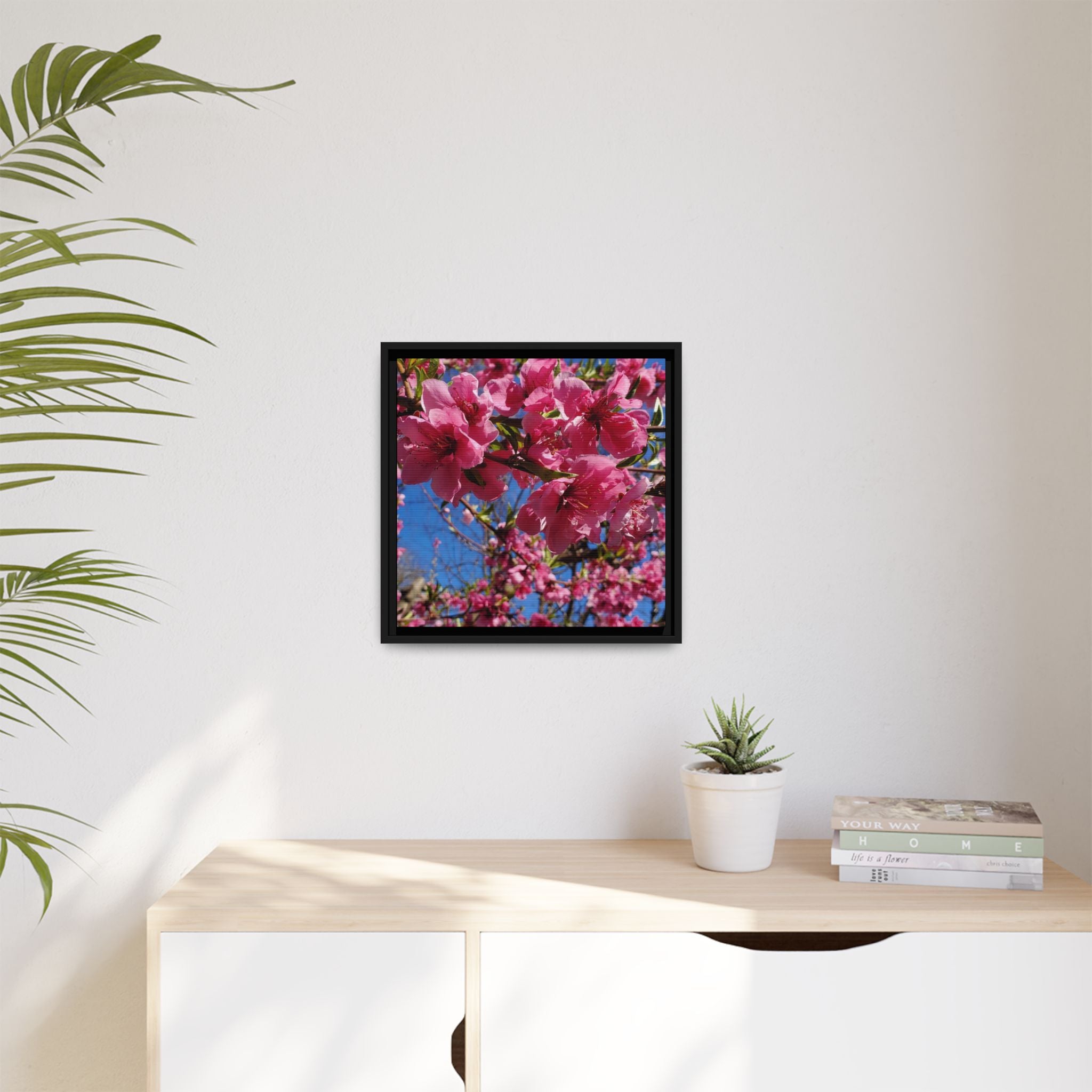 Pink Peach Blossom Framed Canvas Print