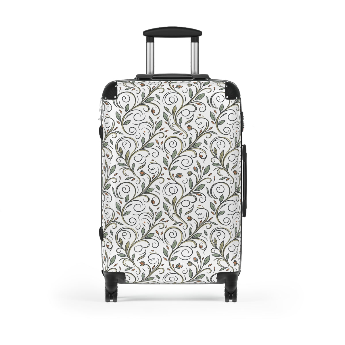 Floral Vine Suitcase — Elegant White & Olive Travel Luggage