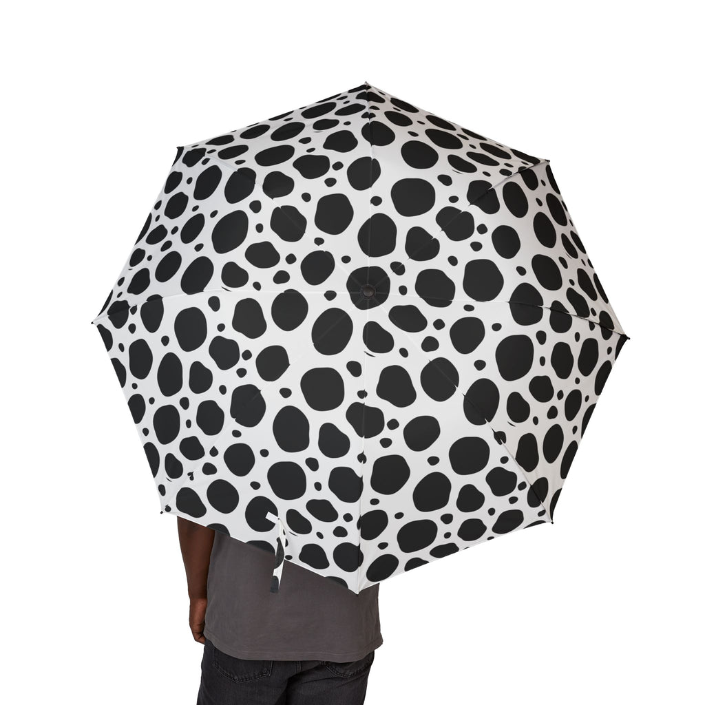 Black Spotted Foldable Umbrella — Compact Black & White Rain Parasol