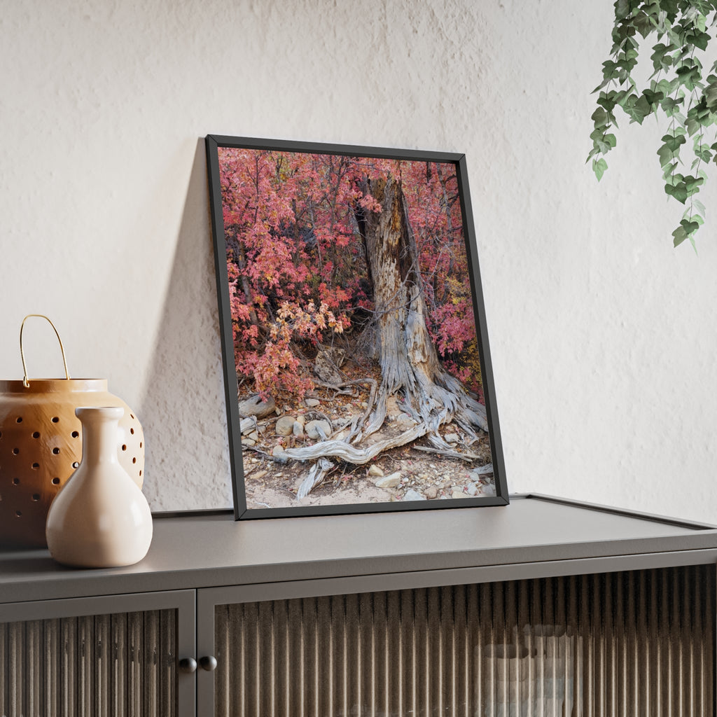 Póster "Raíces de árbol de otoño" con marco de madera | Arte de pared de bosque otoñal