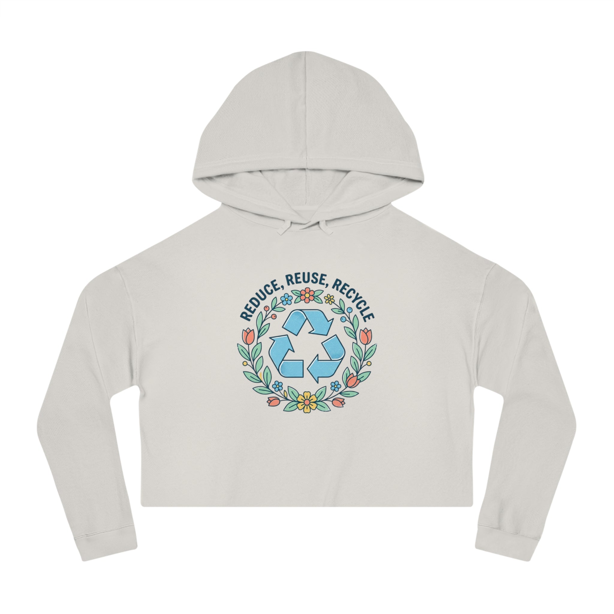 Eco Floral Cropped Hoodie — "Reduce, Reuse, Recycle"
