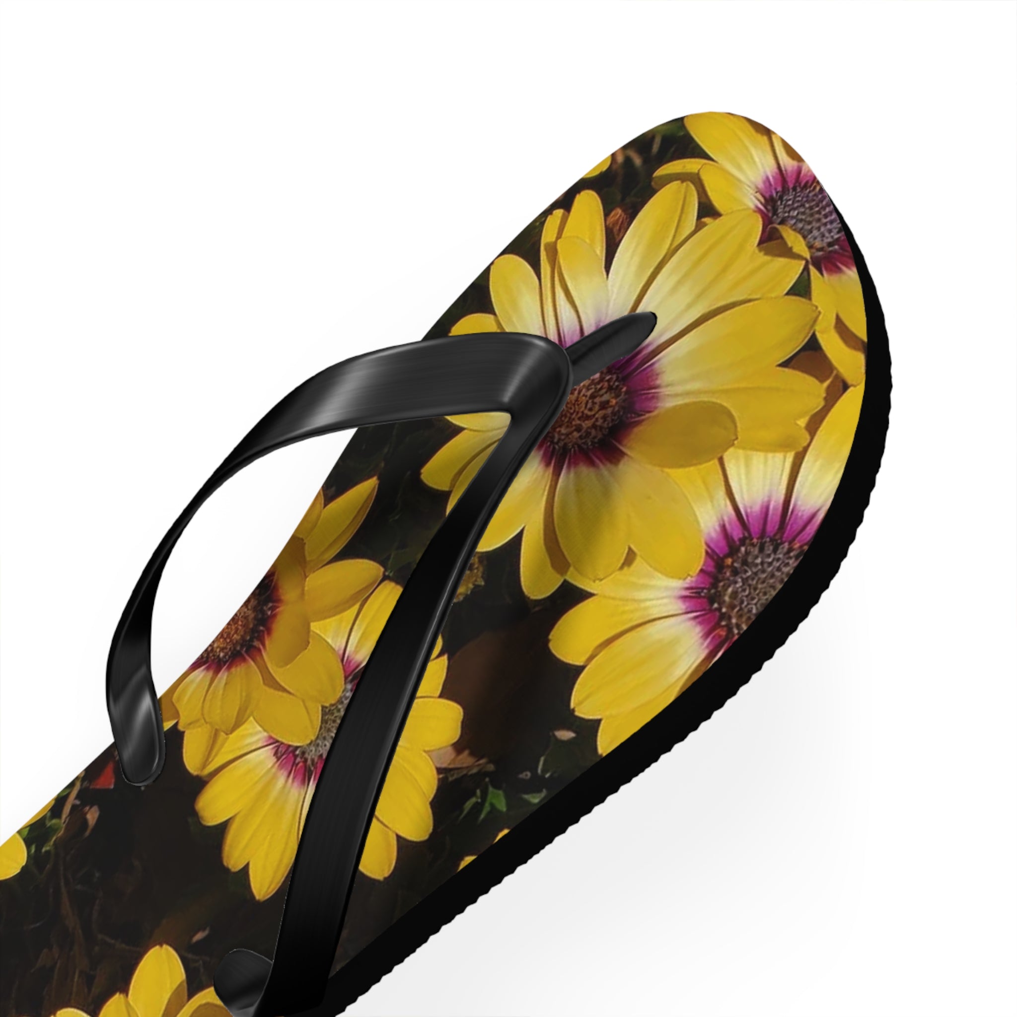 Chanclas amarillas con margaritas - Sandalias florales de playa