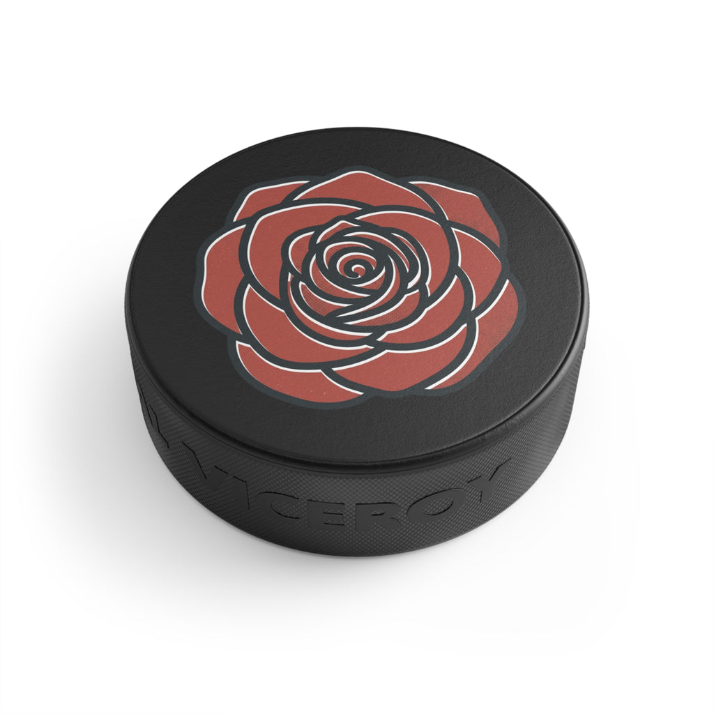 Rose Emblem Hockey Puck — Red Floral Hockey Puck