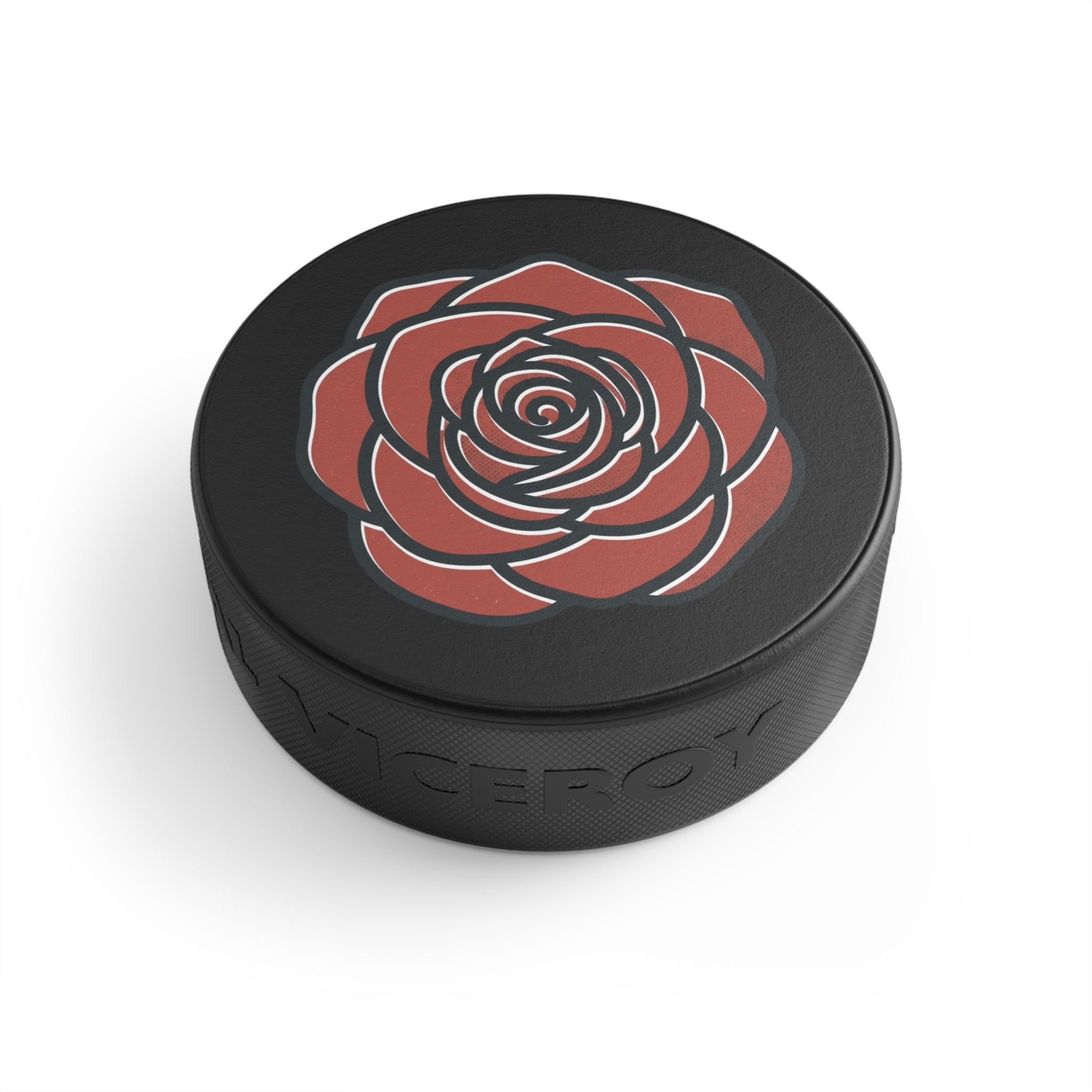Rose Emblem Hockey Puck — Red Floral Hockey Puck