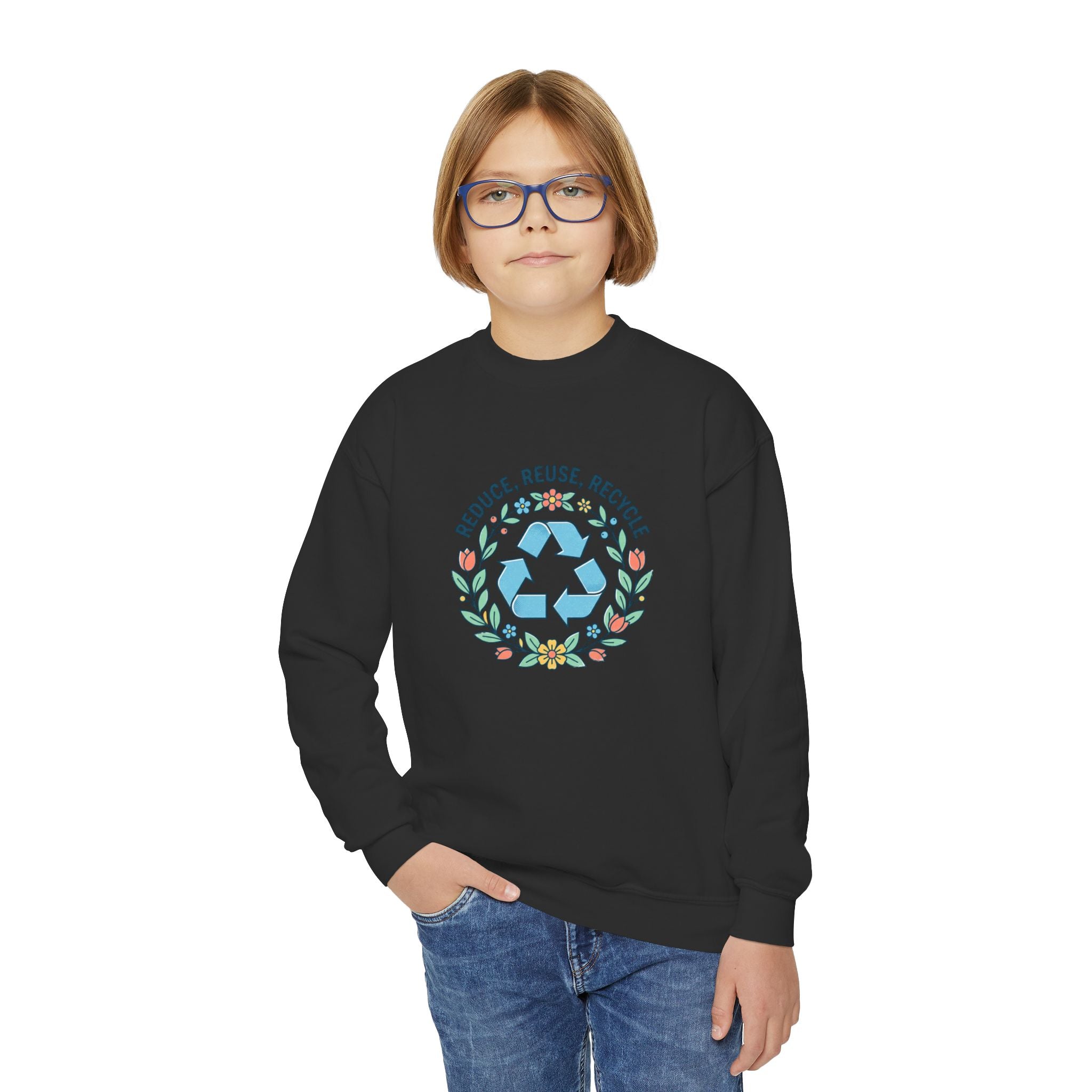 Sudadera Juvenil Cuello Redondo Floral Reduce Reutiliza Recicla
