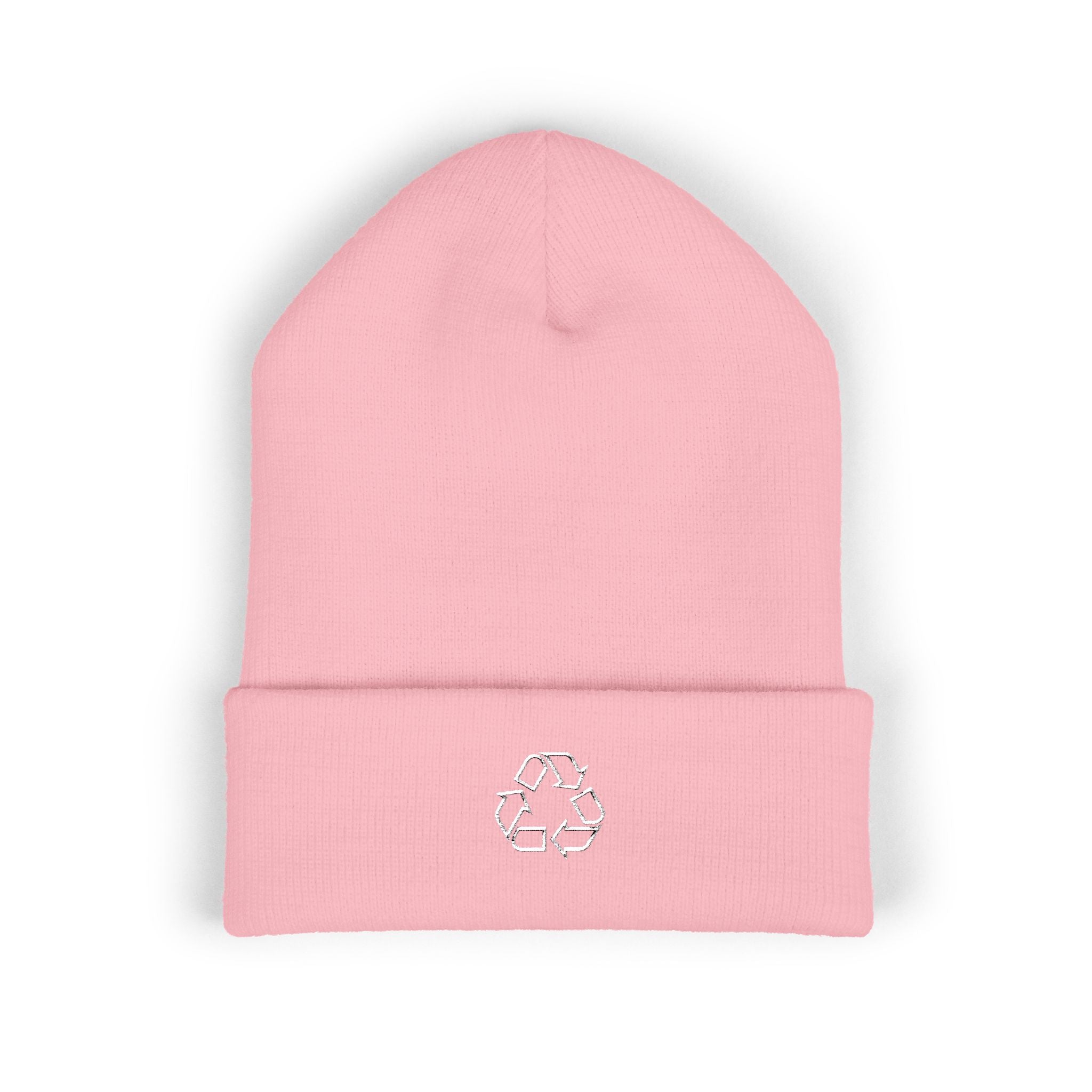 =Embroidered Recycle Symbol Cuffed Beanie (Dark Colors)