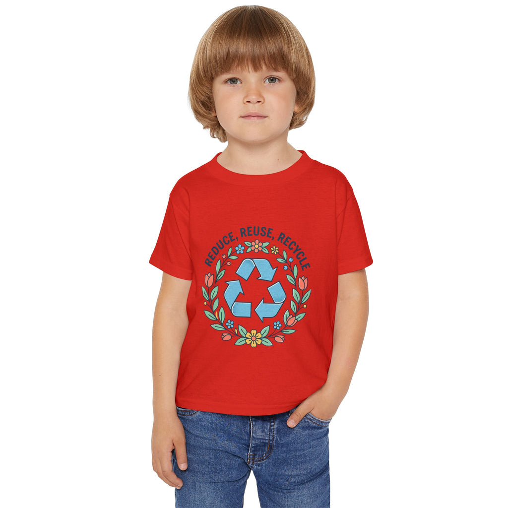 Camiseta de niño pequeño - Símbolo de reciclaje floral "Reducir, Reutilizar, Reciclar"