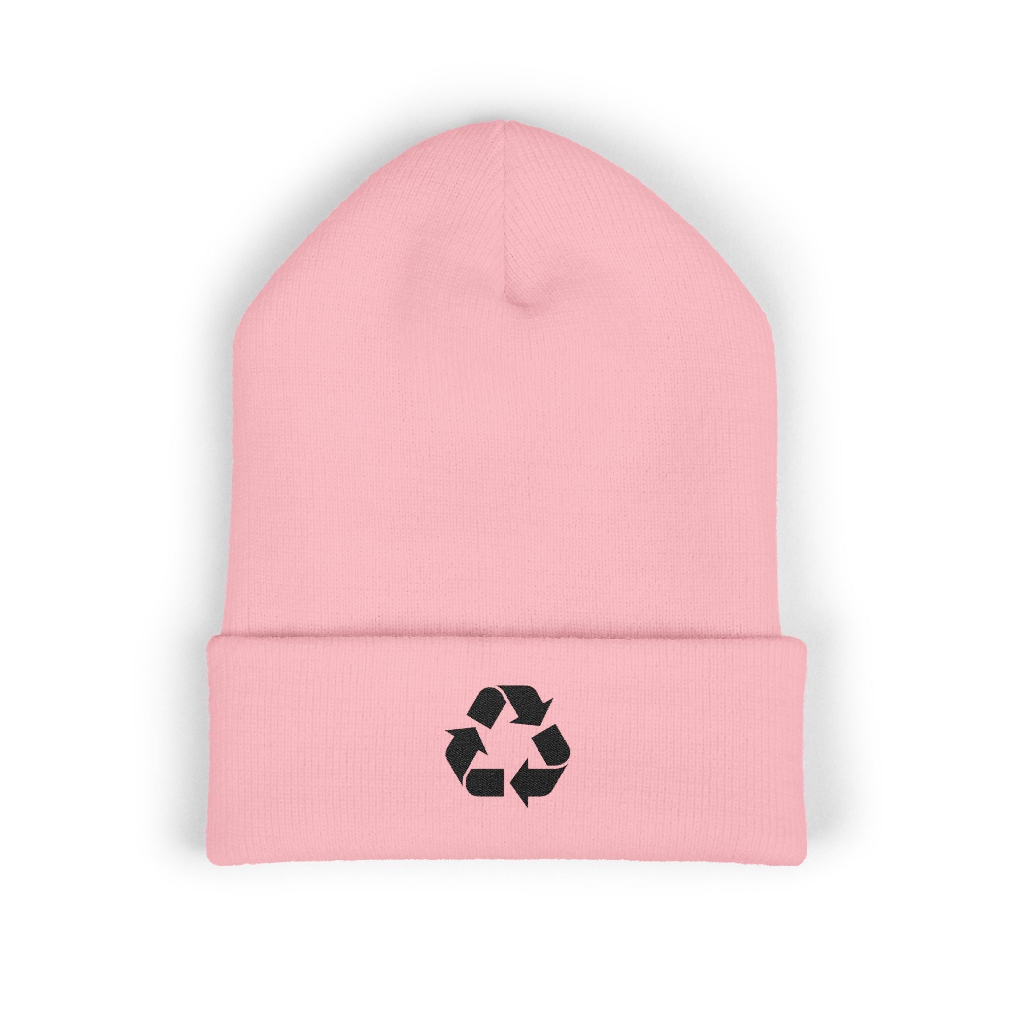 Gorro con puño y símbolo de reciclaje bordado