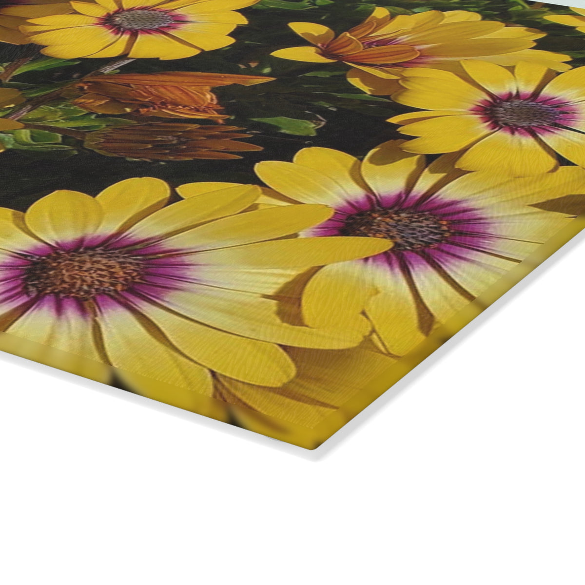Glass Cutting Board - Yellow Daisy Floral Tempered Glass Chopping Board
