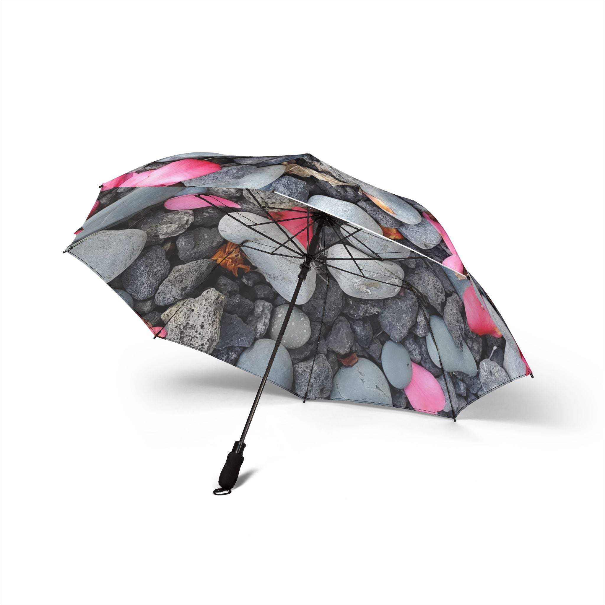 Pebble Beach with Pink Petals Umbrella