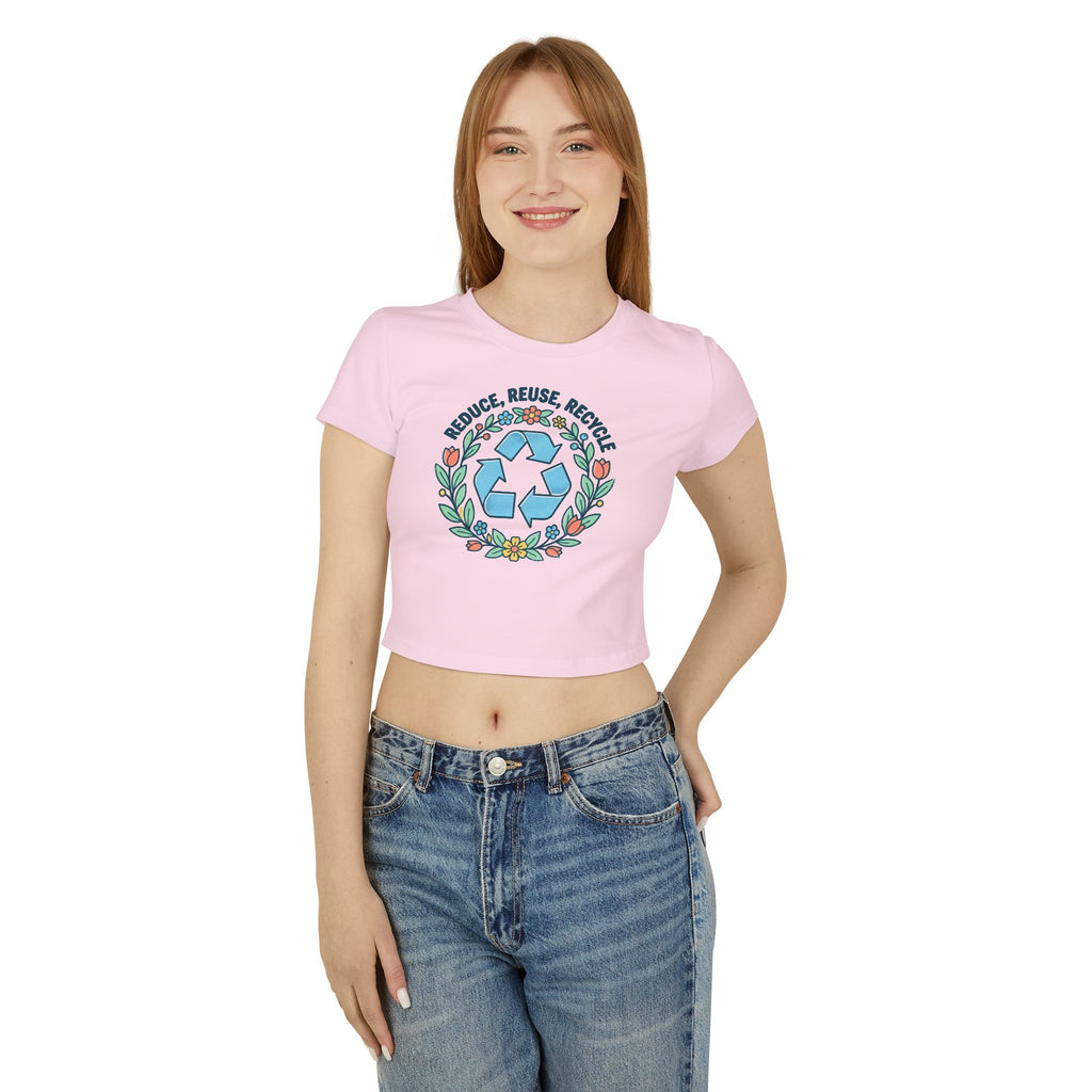 Eco Floral Recycle Tee — "Reduce, Reuse, Recycle" Women's Baby Crop Top
