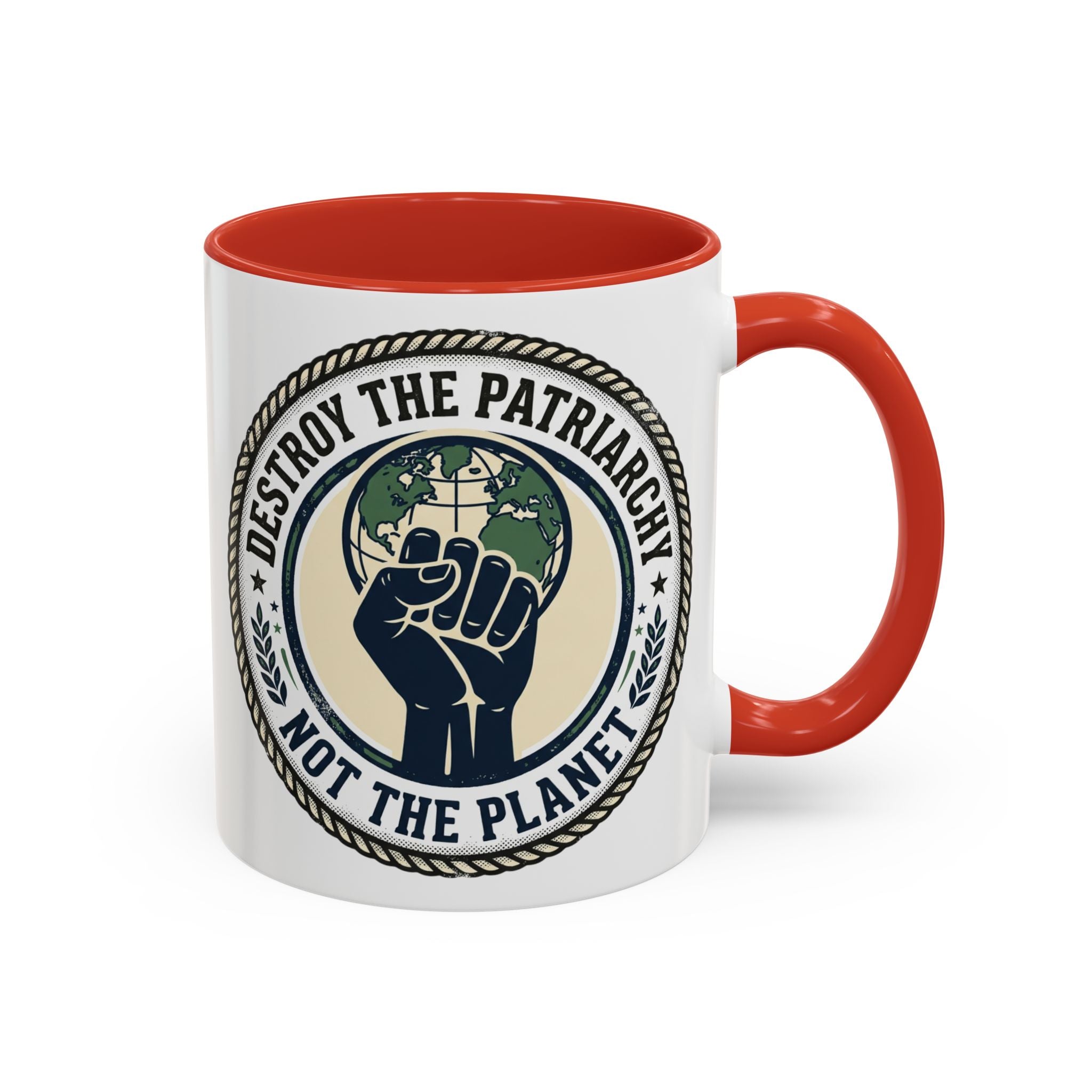 Destroy the Patriarchy Not the Planet Coffee Mug – Feminist Eco Justice Accent Mug (11/15oz)
