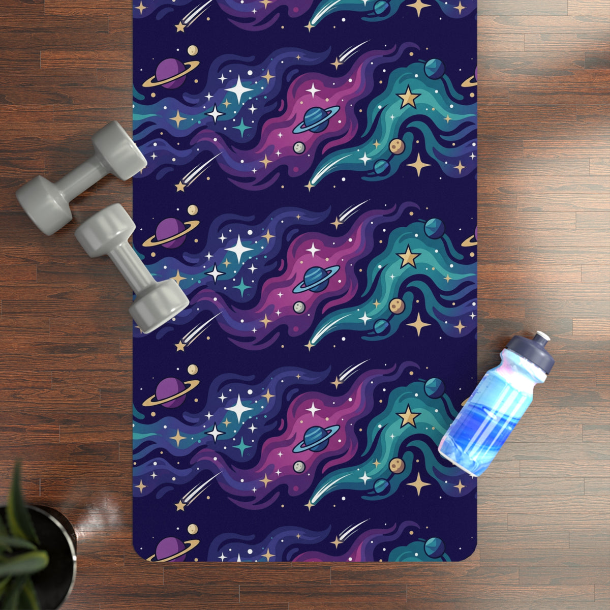 Galaxy Flow Rubber Yoga Mat — Starry Space Pattern for Meditation & Pilates