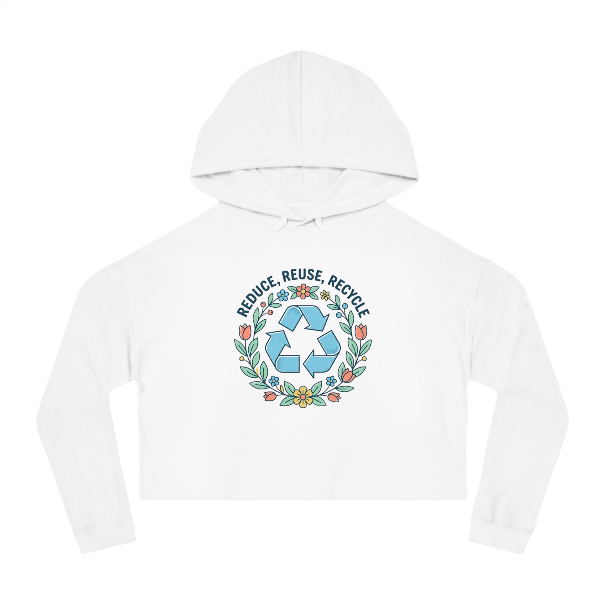 Eco Floral Cropped Hoodie — "Reduce, Reuse, Recycle"