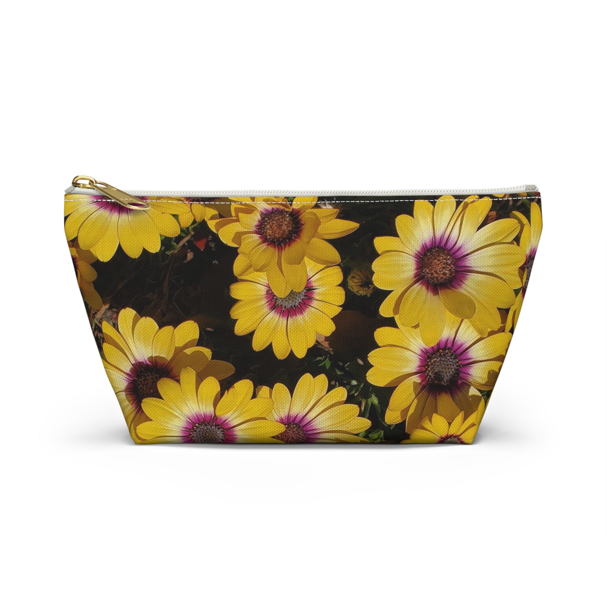 Yellow Daisy Floral Accessory Pouch — T‑Bottom Cosmetic Bag