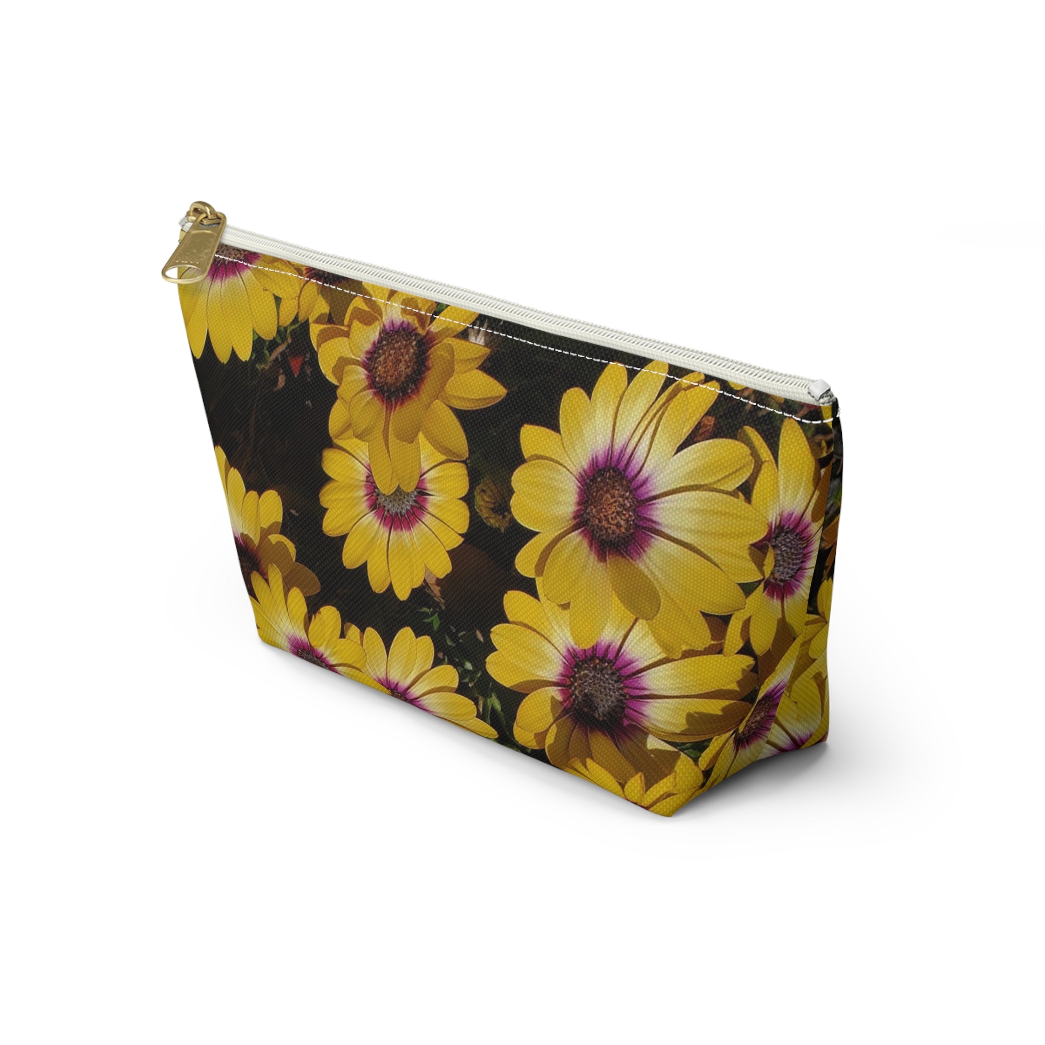 Yellow Daisy Floral Accessory Pouch — T‑Bottom Cosmetic Bag