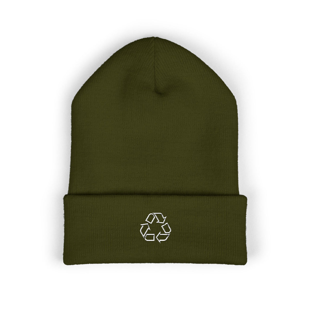 Embroidered Recycle Symbol Cuffed Beanie (Dark Colors)