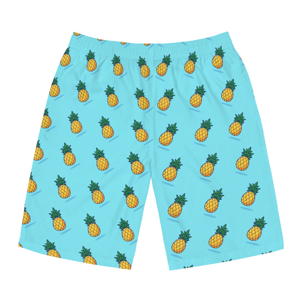 Pineapple Print Board Shorts — Tropical Blue Swim Trunks