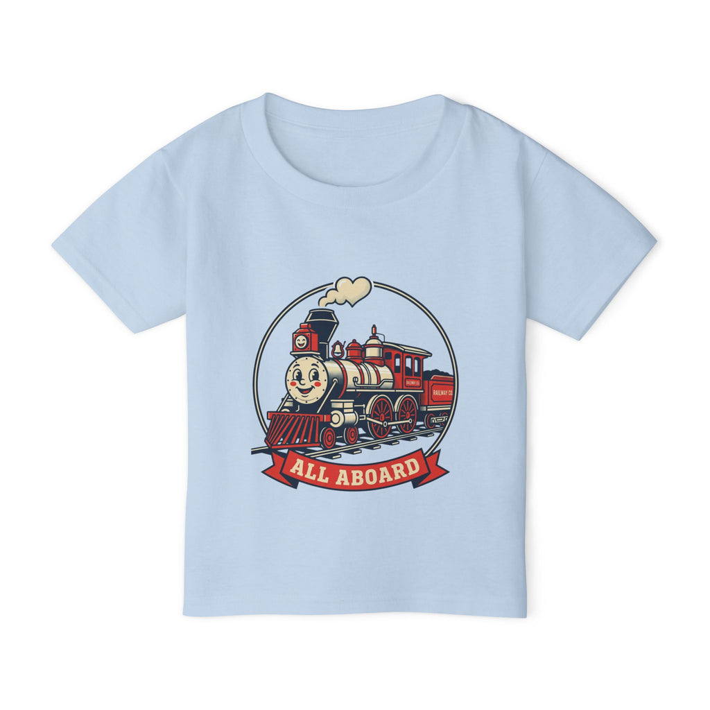 Camiseta para niños pequeños — Gráfico de tren clásico "¡Todos a bordo!"
