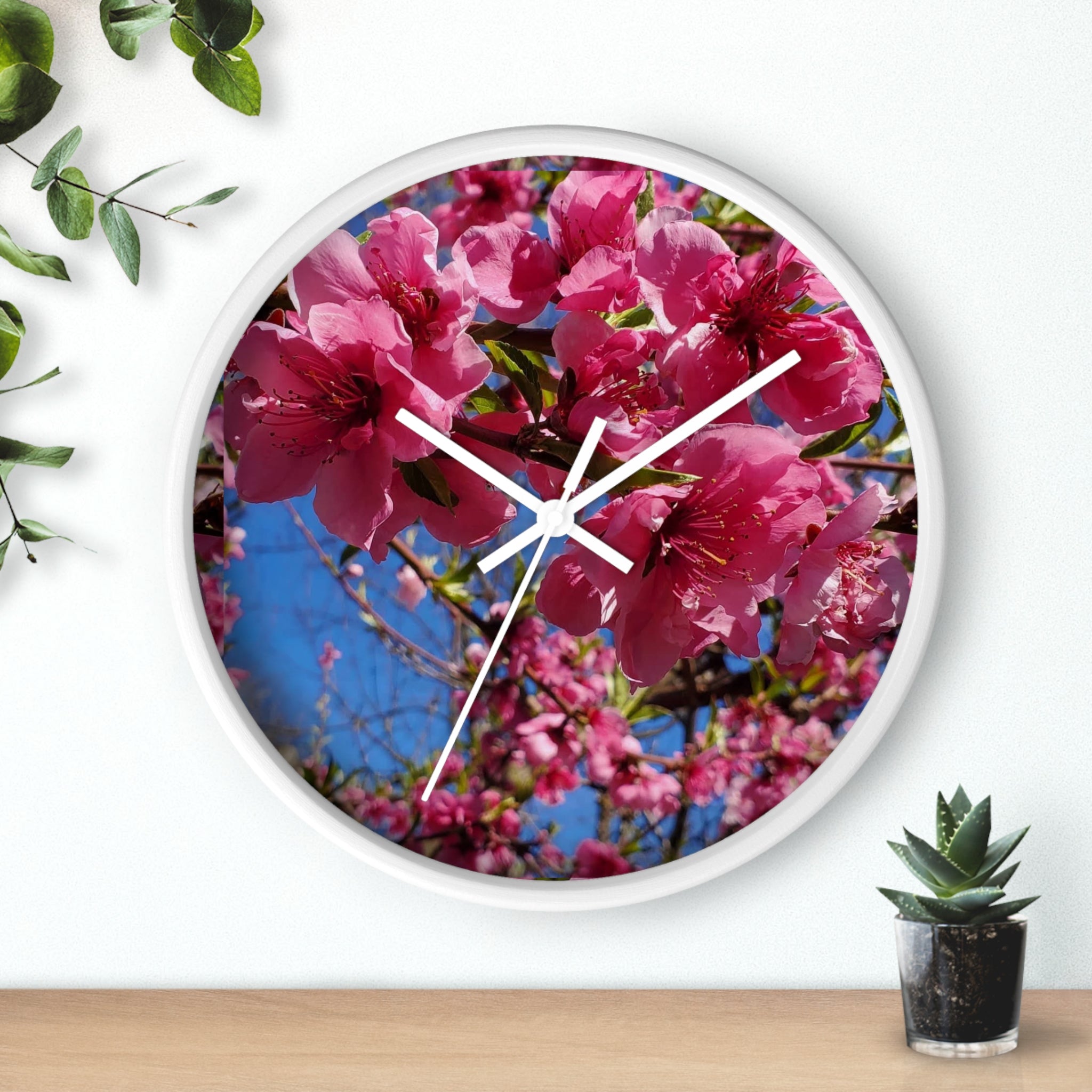 Pink Blossom Wall Clock — Floral Peach Blossom Decorative Clock