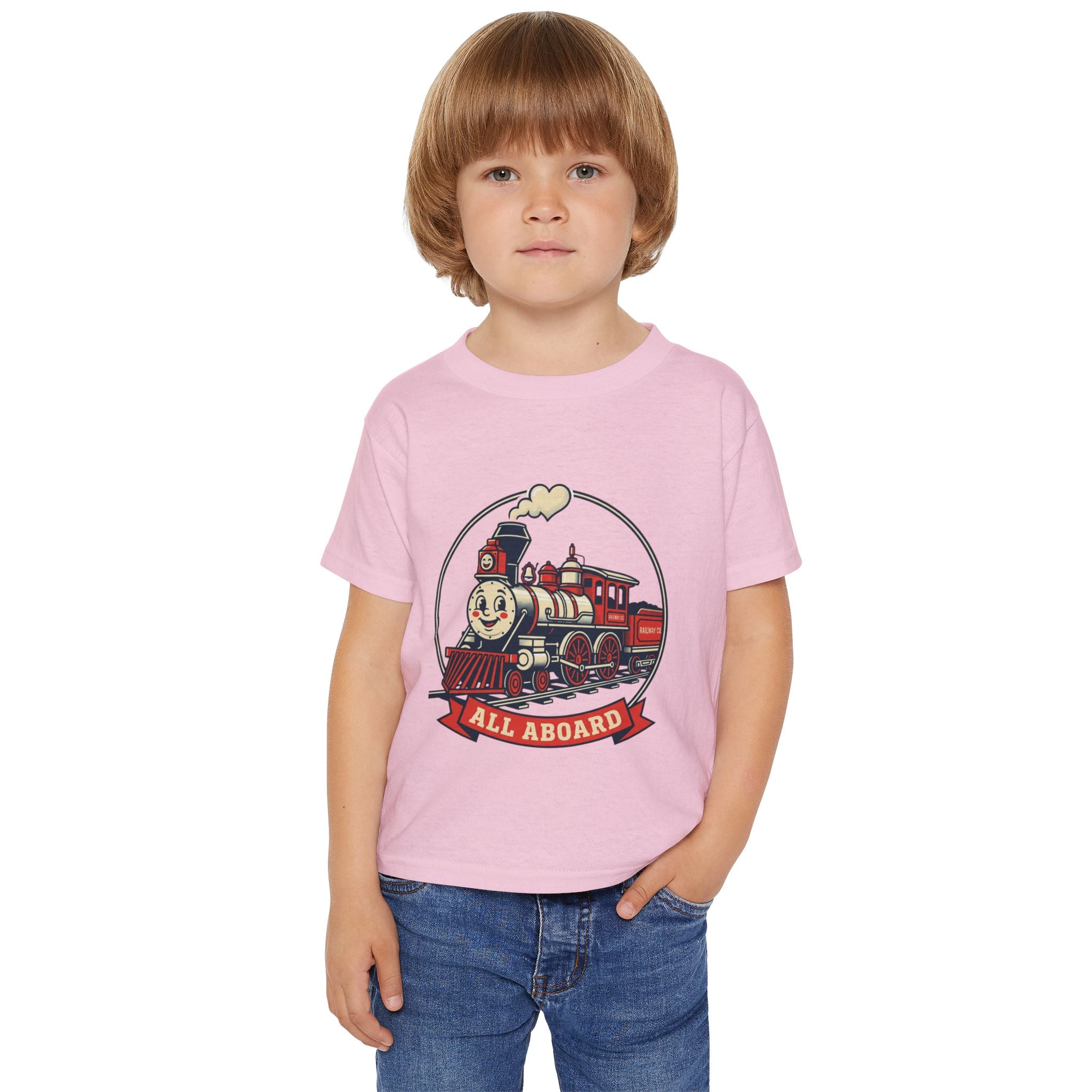 Camiseta para niños pequeños — Gráfico de tren clásico "¡Todos a bordo!"