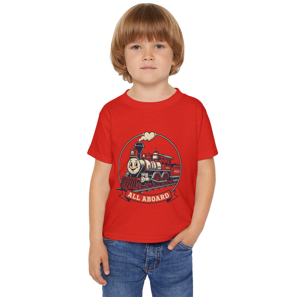 Camiseta para niños pequeños — Gráfico de tren clásico "¡Todos a bordo!"