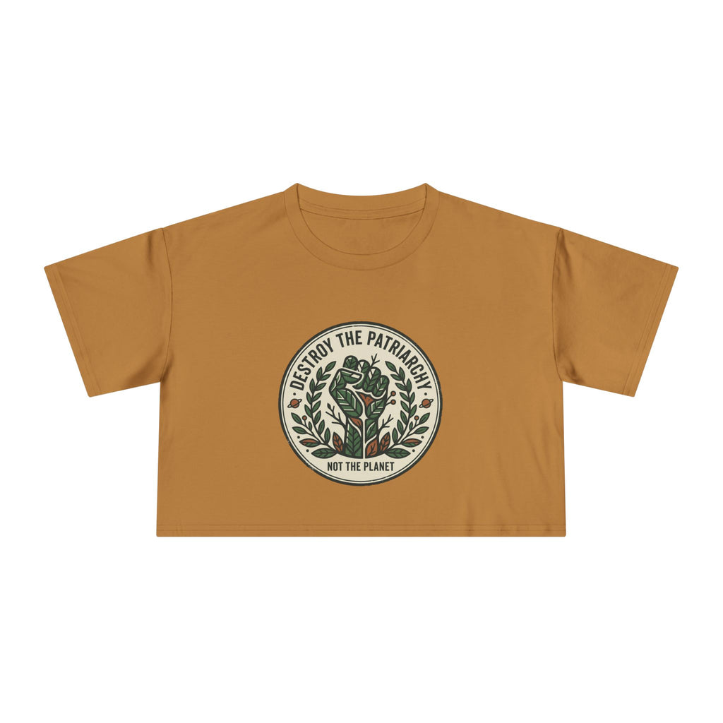 Camiseta Corta con Emblema de Rosa "Destroy The Patriarchy" | Lema feminista, mensaje ecológico