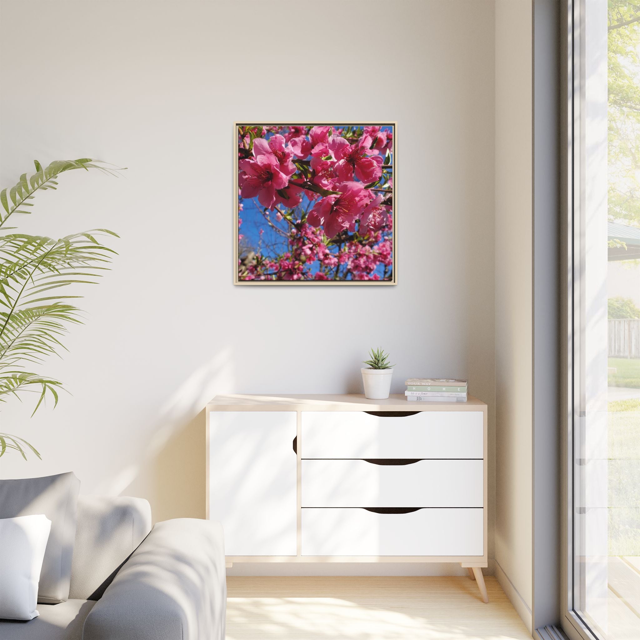 Pink Peach Blossom Framed Canvas Print