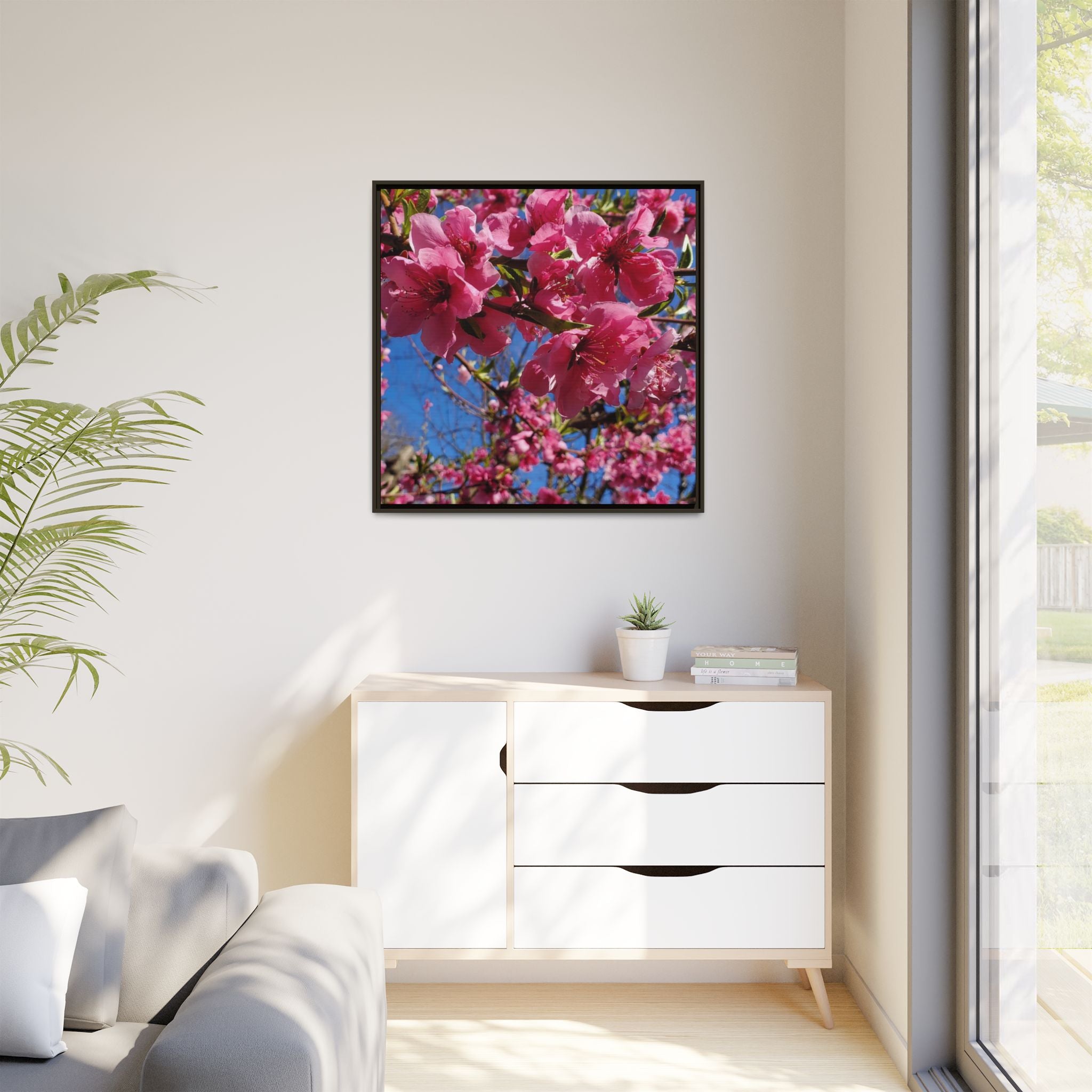 Pink Peach Blossom Framed Canvas Print