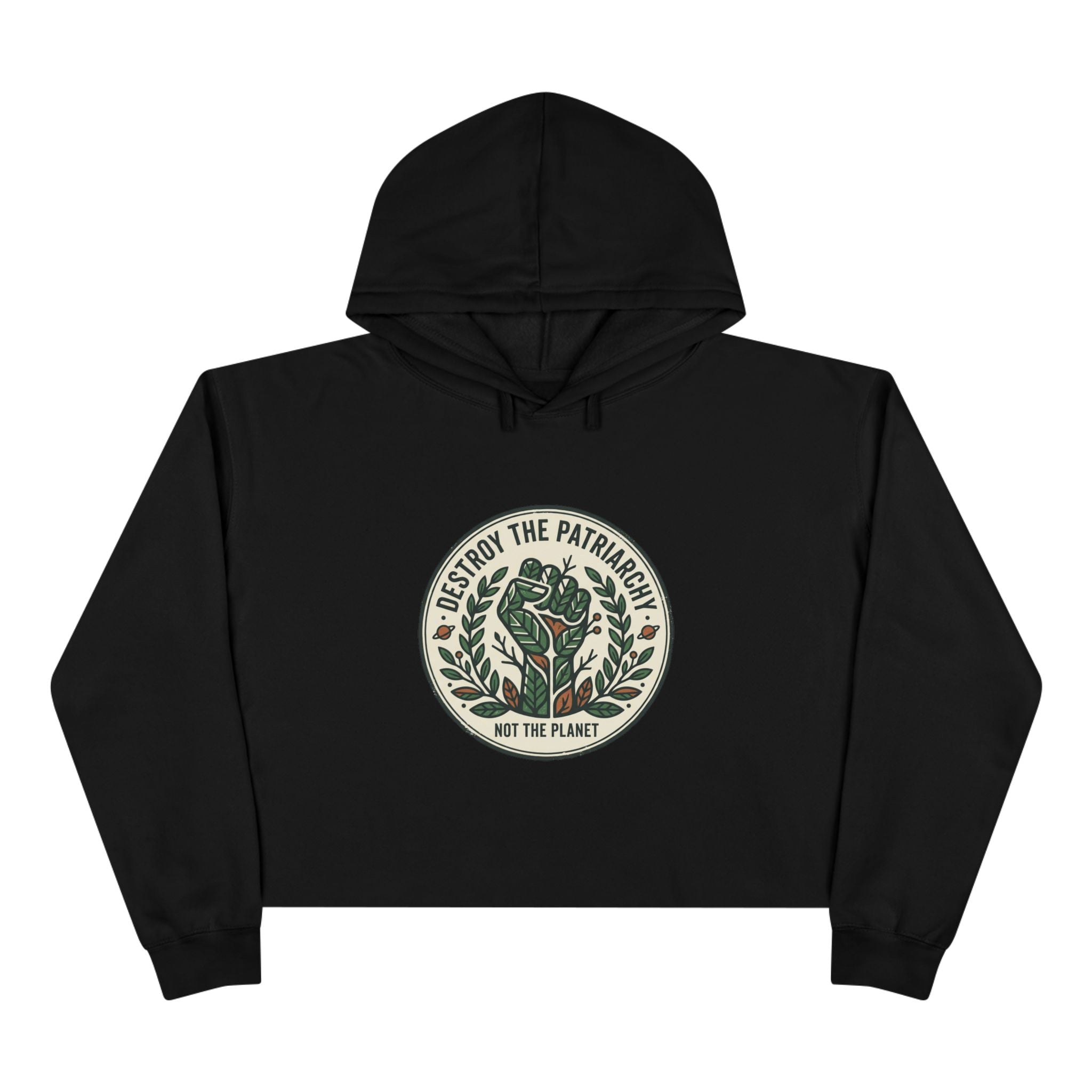 Destroy the Patriarchy rose emblem Crop Hoodie | Eco Plant Graphic