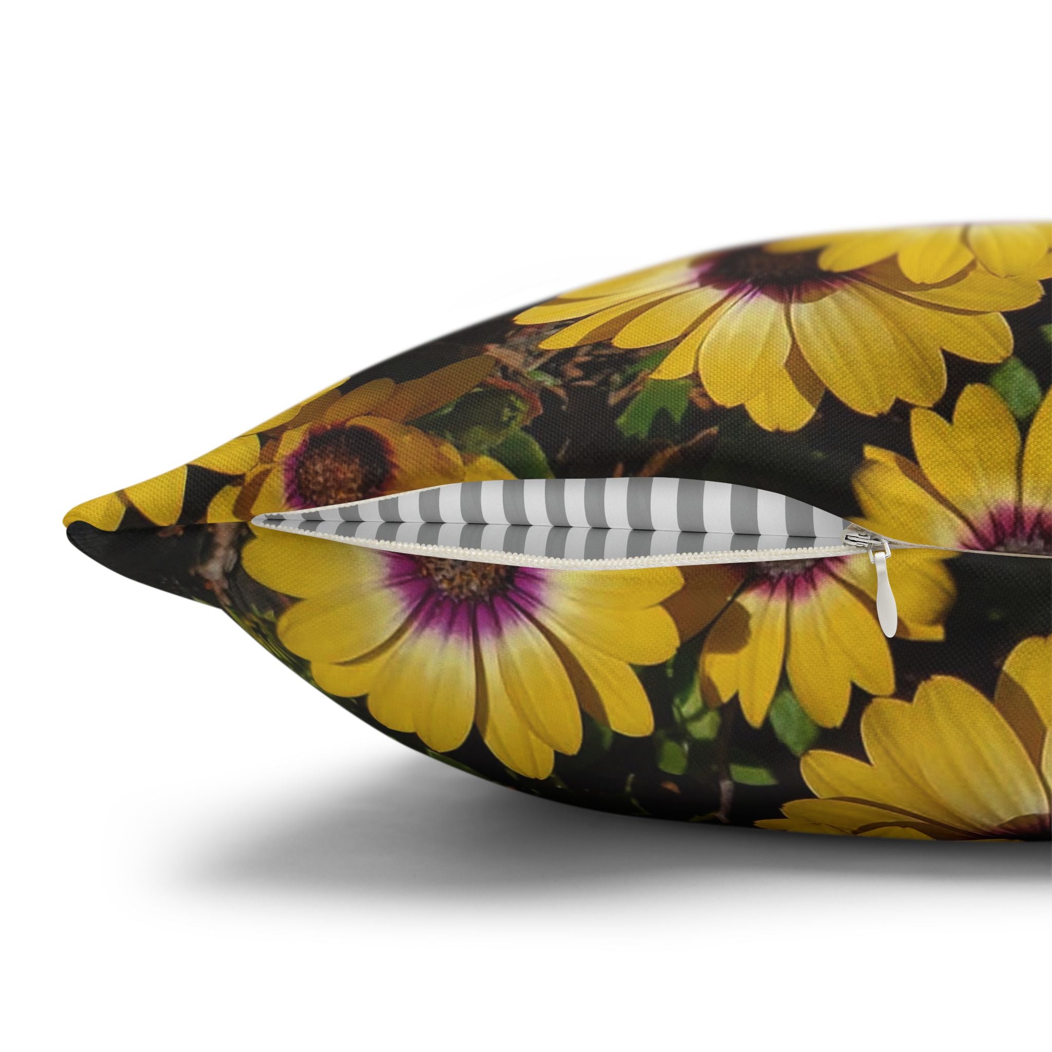 Funda de almohada cuadrada de lona de poliéster con diseño floral de margarita amarilla | Decoración botánica para el hogar