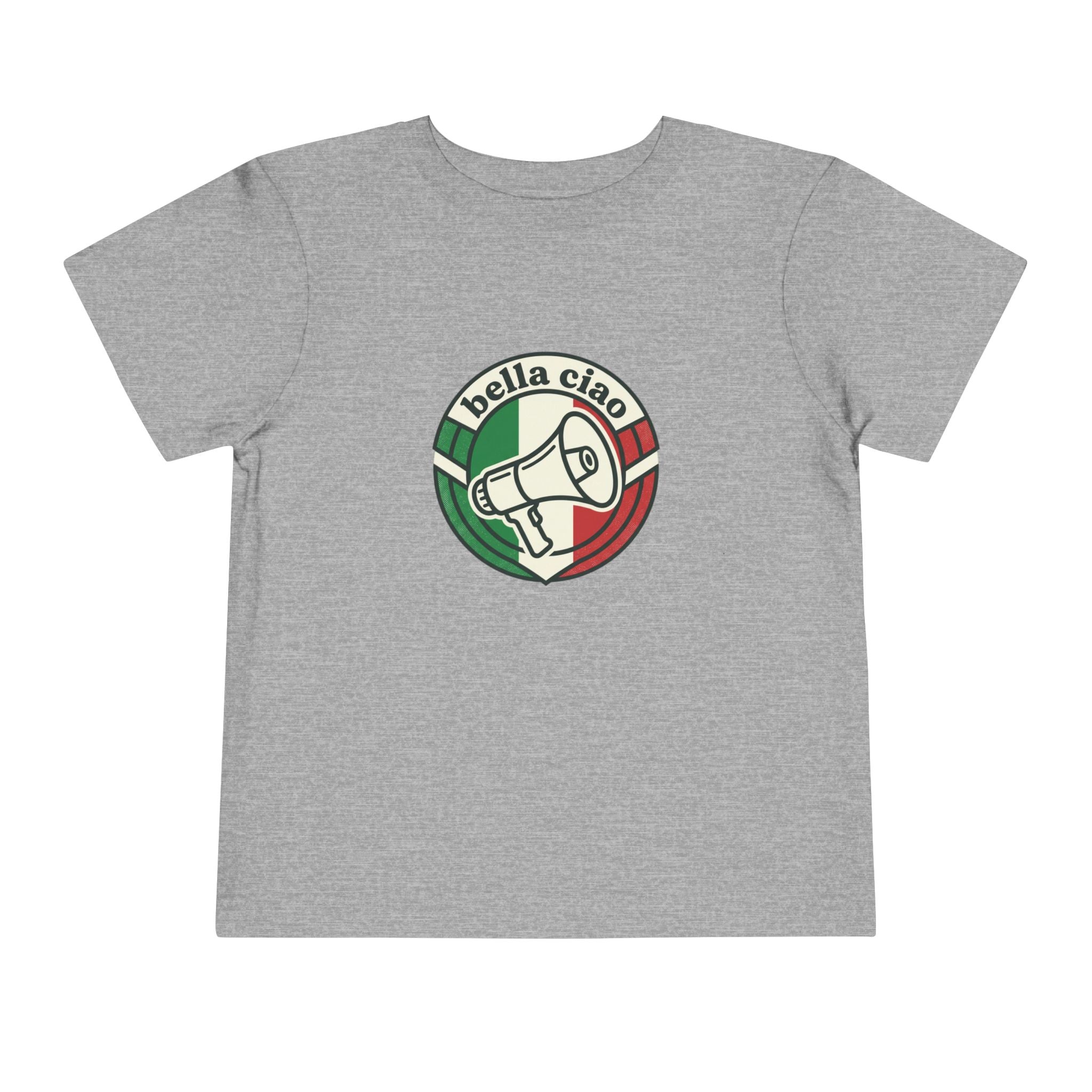 Camiseta de niño pequeño • Gráfico de megáfono con bandera italiana "Bella Ciao"