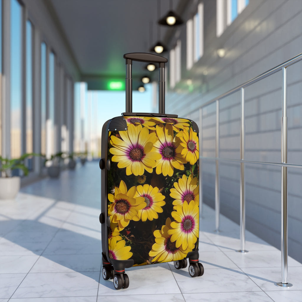 Maleta floral de margaritas amarillas | Equipaje de flores brillantes