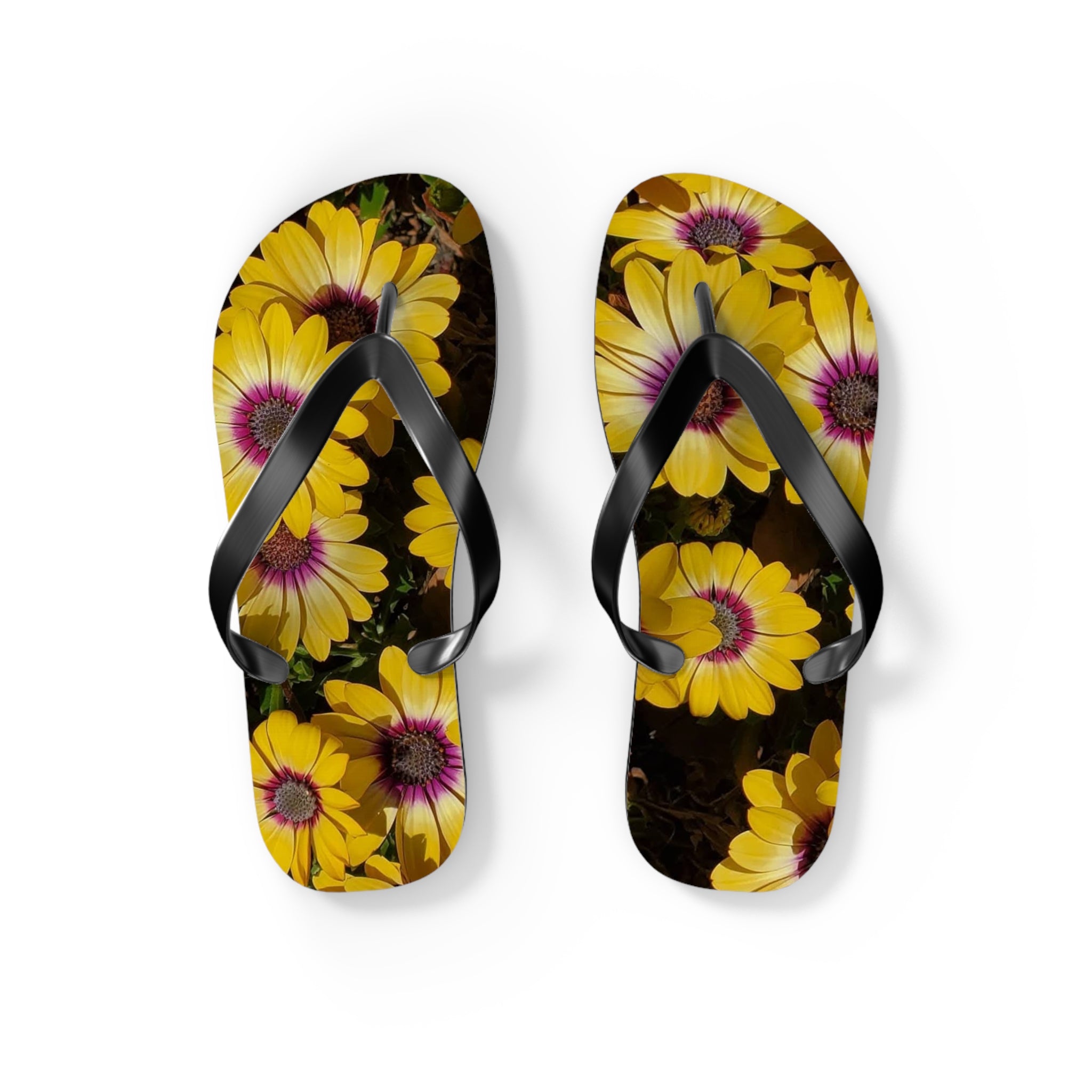 Chanclas amarillas con margaritas - Sandalias florales de playa