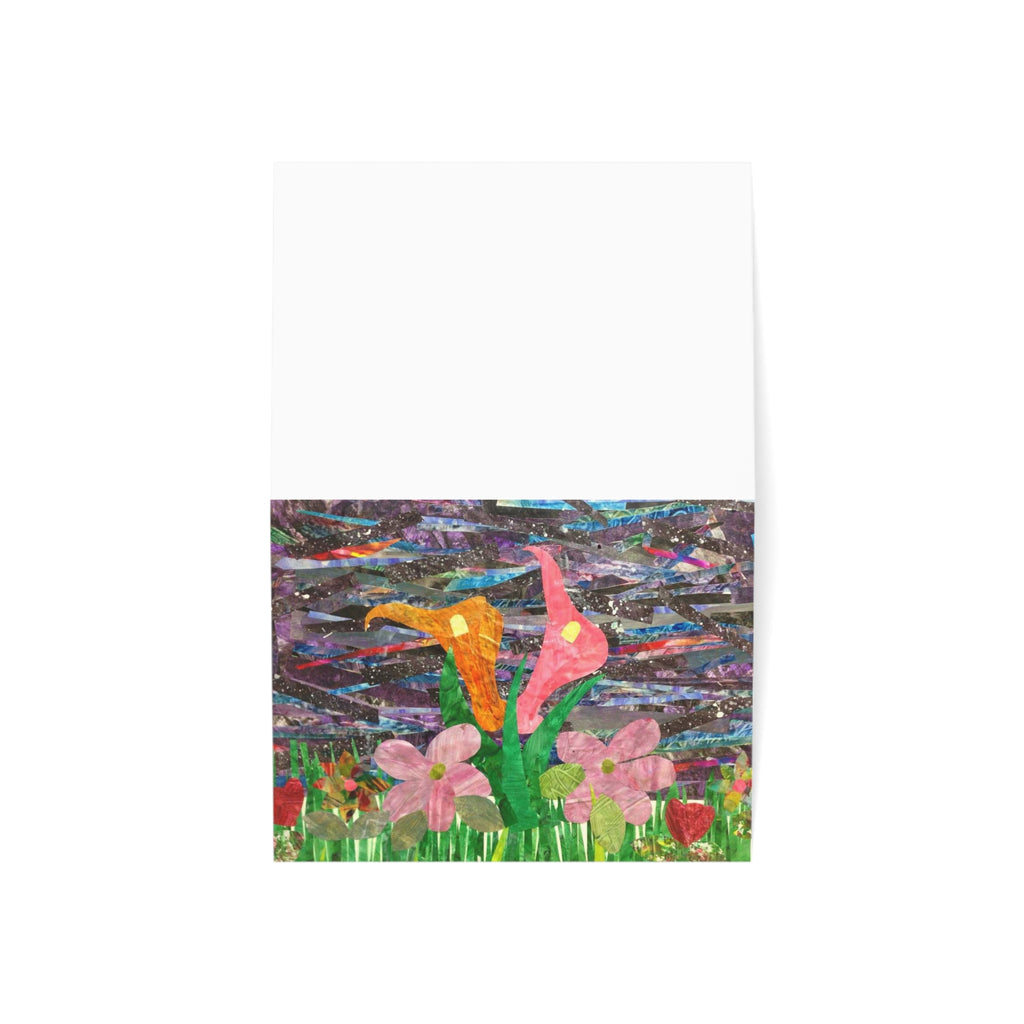 Tarjeta para el Día de la Madre con collage floral — Paquete de 1/10/30/50 (Diseño de lirios cala y corazones)