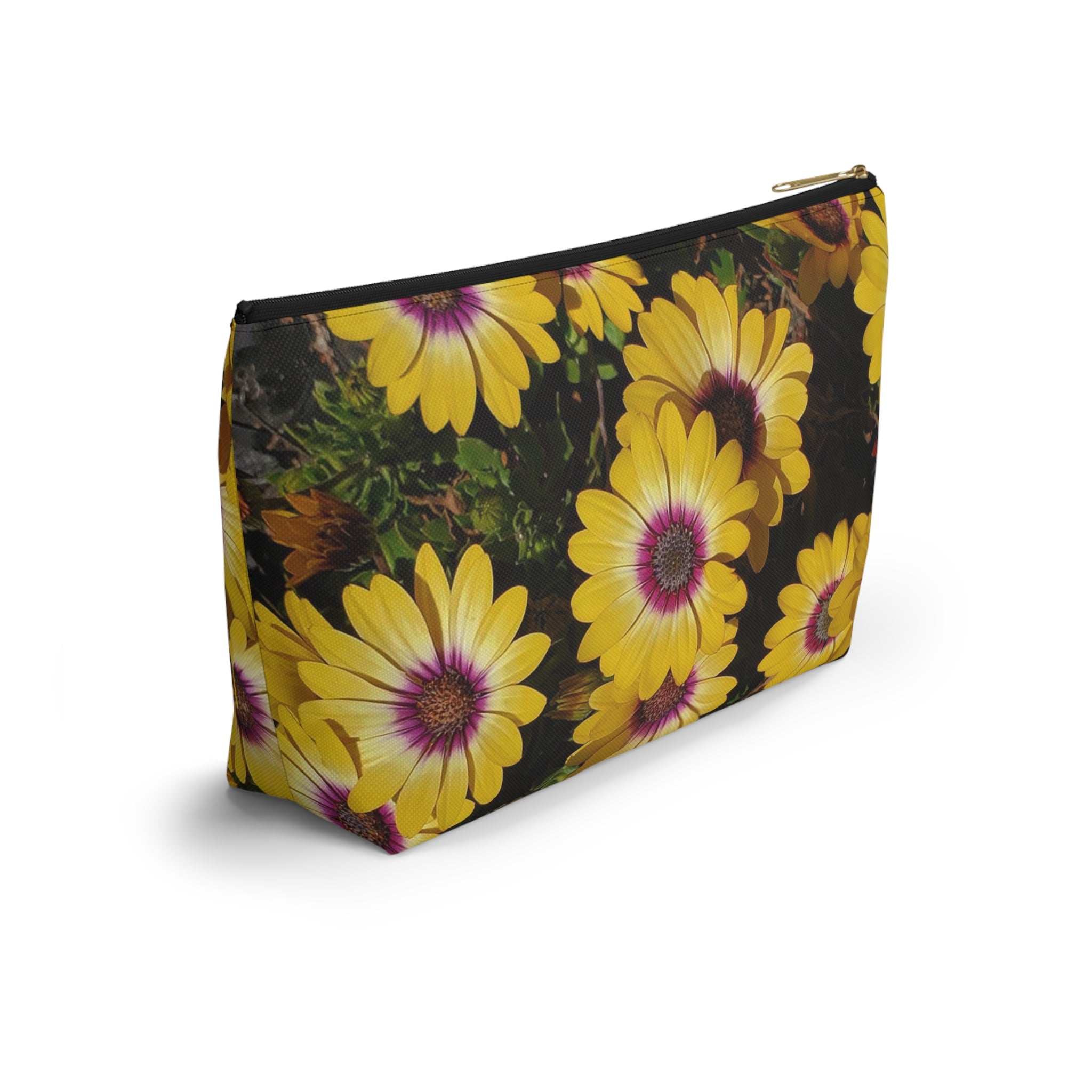 Yellow Daisy Floral Accessory Pouch — T‑Bottom Cosmetic Bag