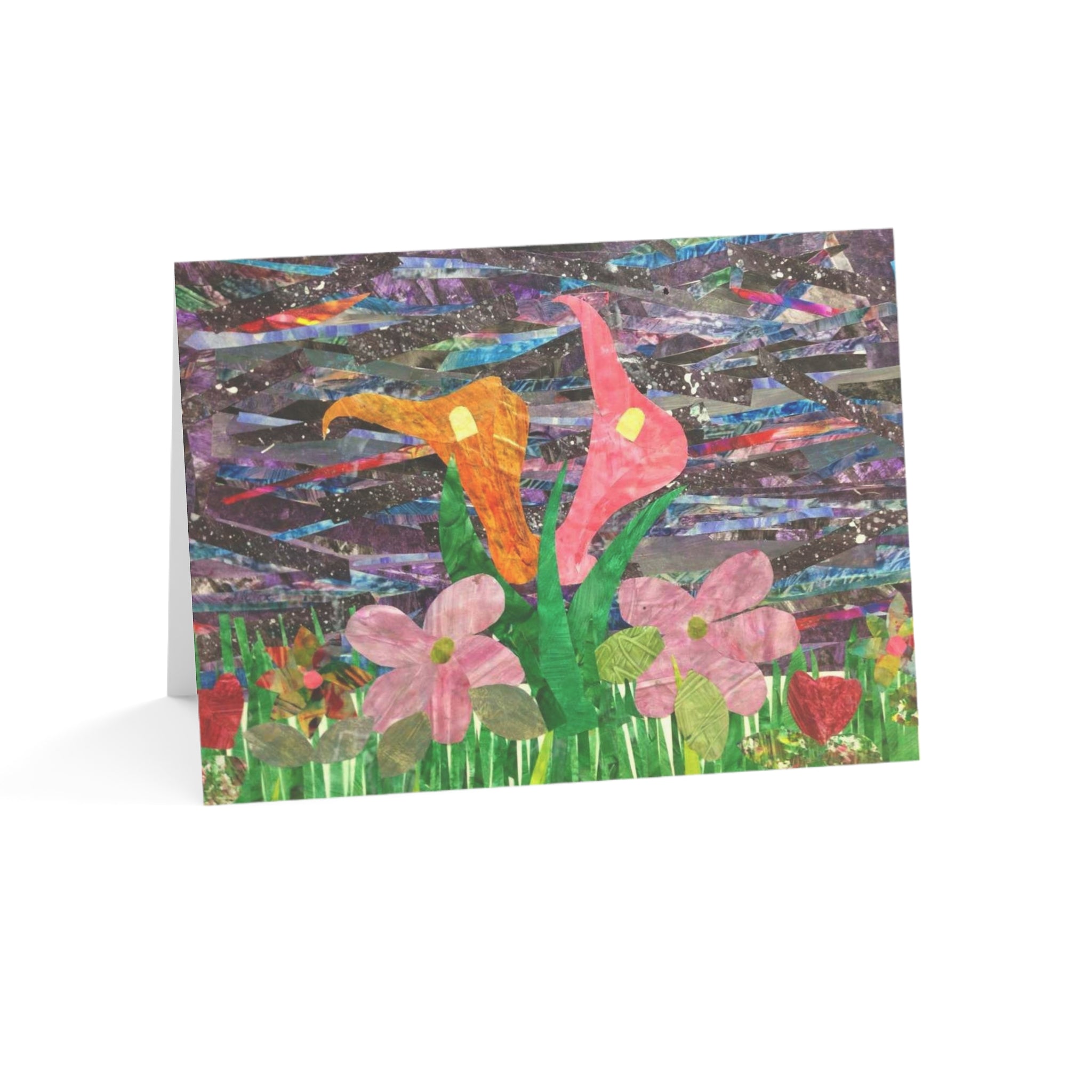 Tarjetas de Felicitación con Collage Floral — Paquete de 1/10/30/50 (Diseño Lirio de Cala y Margarita)