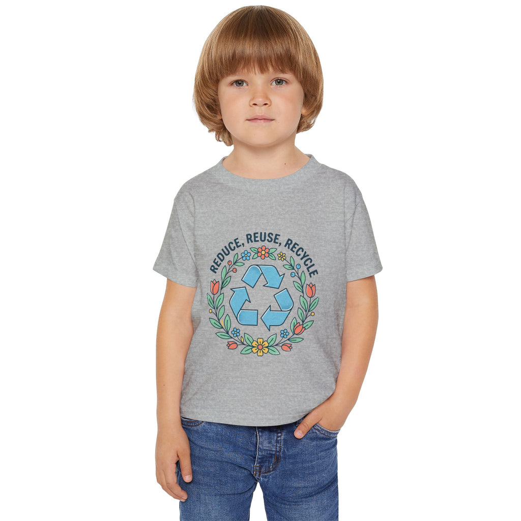 Camiseta de niño pequeño - Símbolo de reciclaje floral "Reducir, Reutilizar, Reciclar"