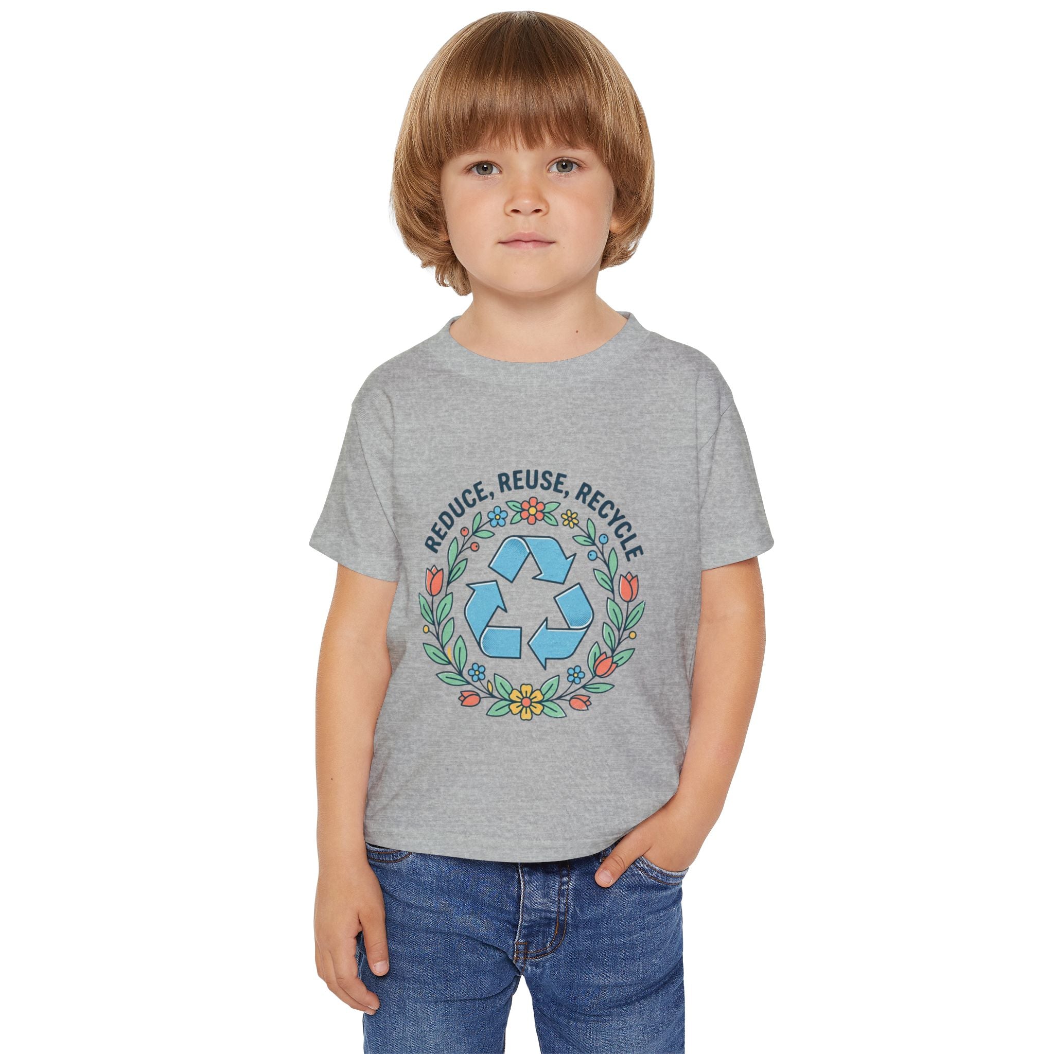 Camiseta de niño pequeño - Símbolo de reciclaje floral "Reducir, Reutilizar, Reciclar"