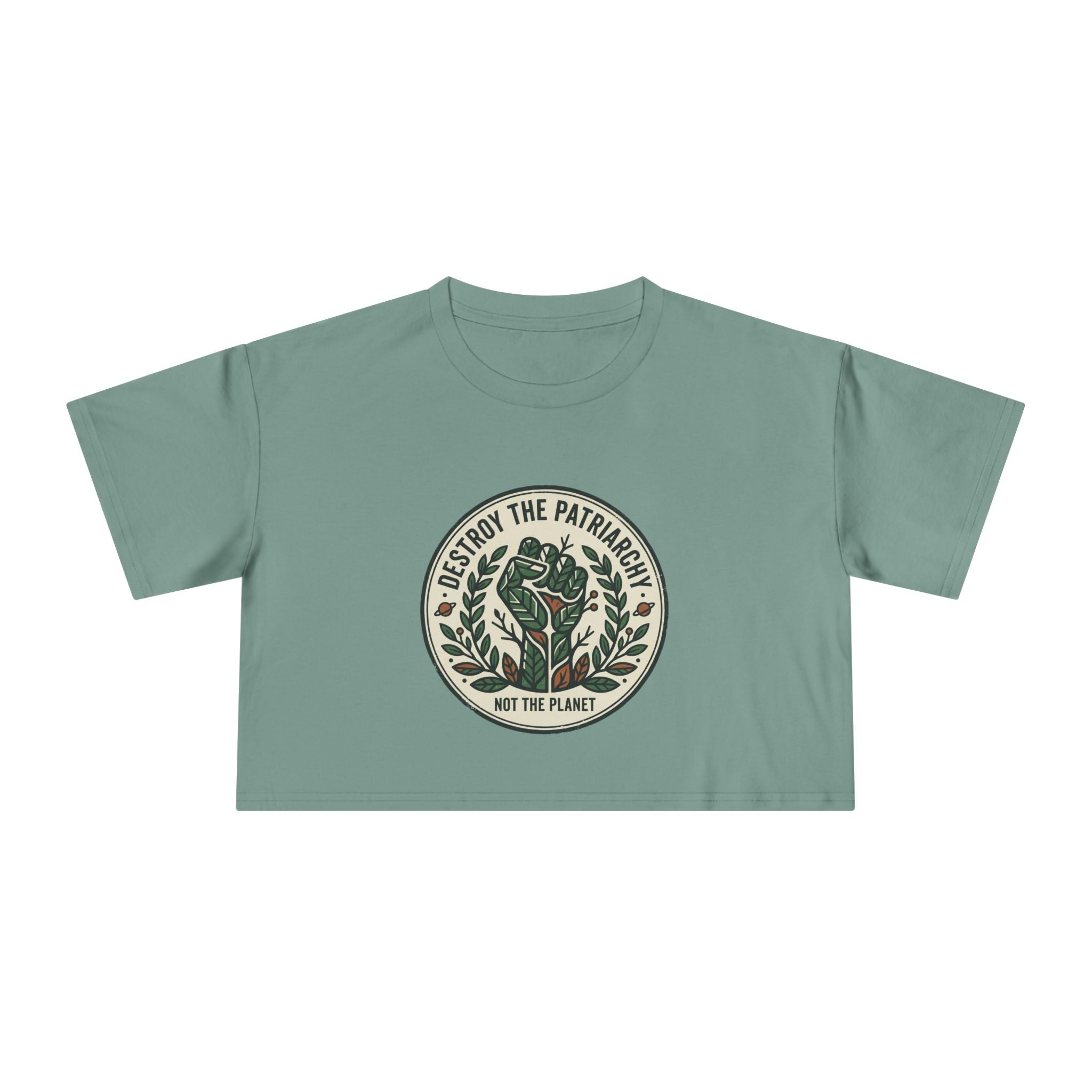 Destroy The Patriarchy Rose Emblem Crop Tee | Feminist slogan, eco message