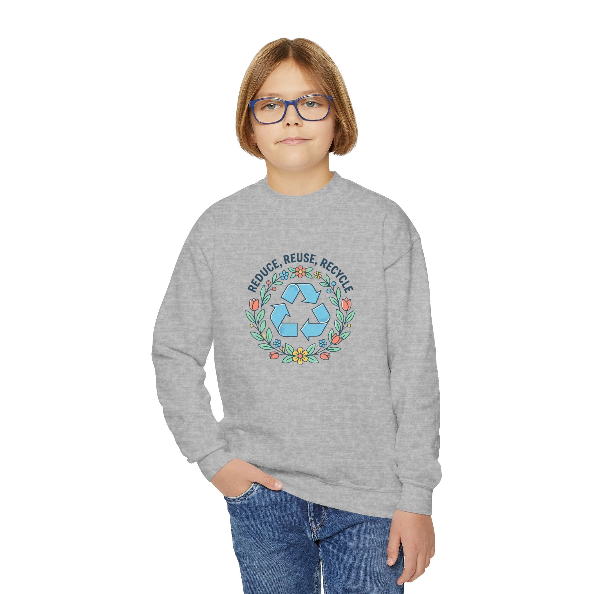 Sudadera Juvenil Cuello Redondo Floral Reduce Reutiliza Recicla
