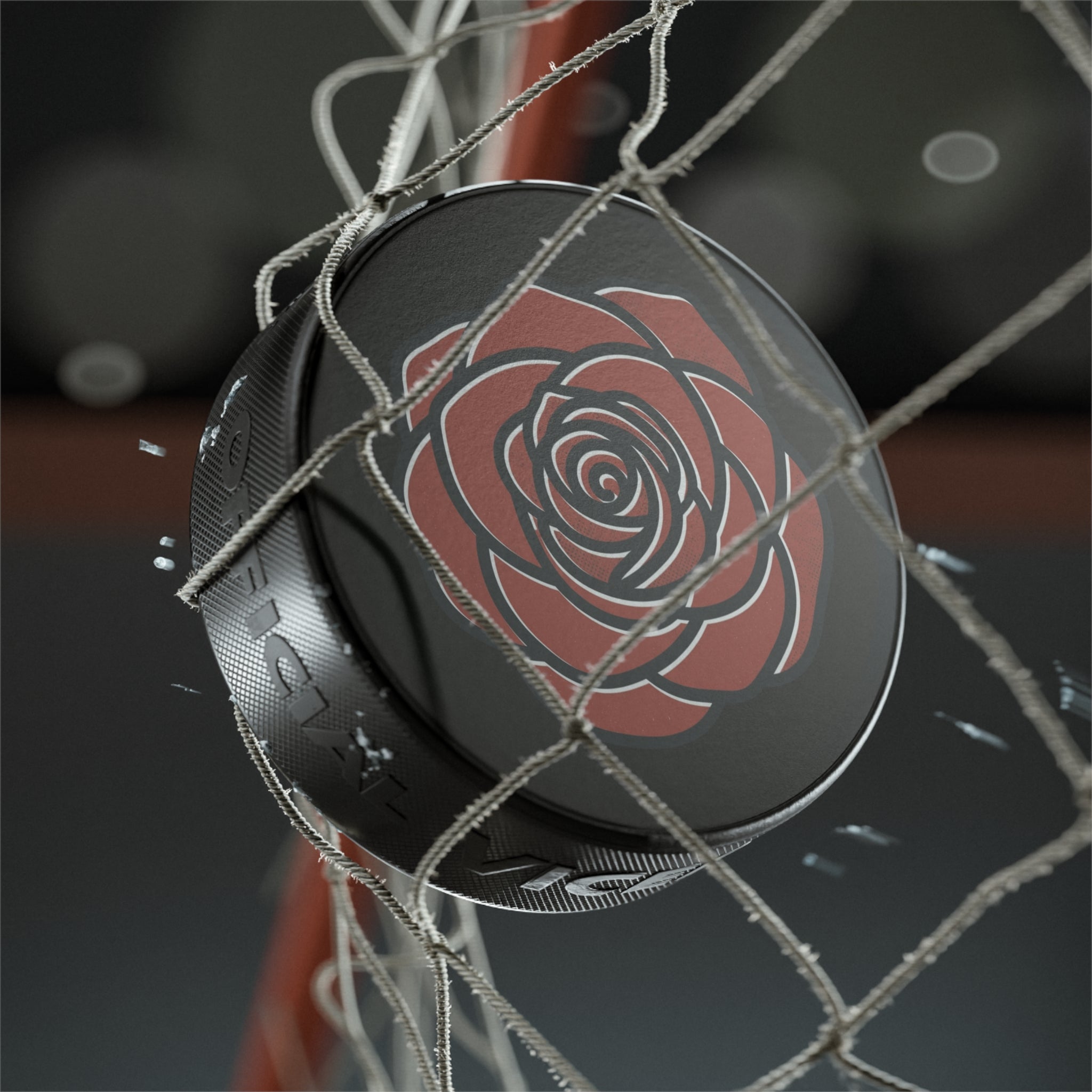 Rose Emblem Hockey Puck — Red Floral Hockey Puck