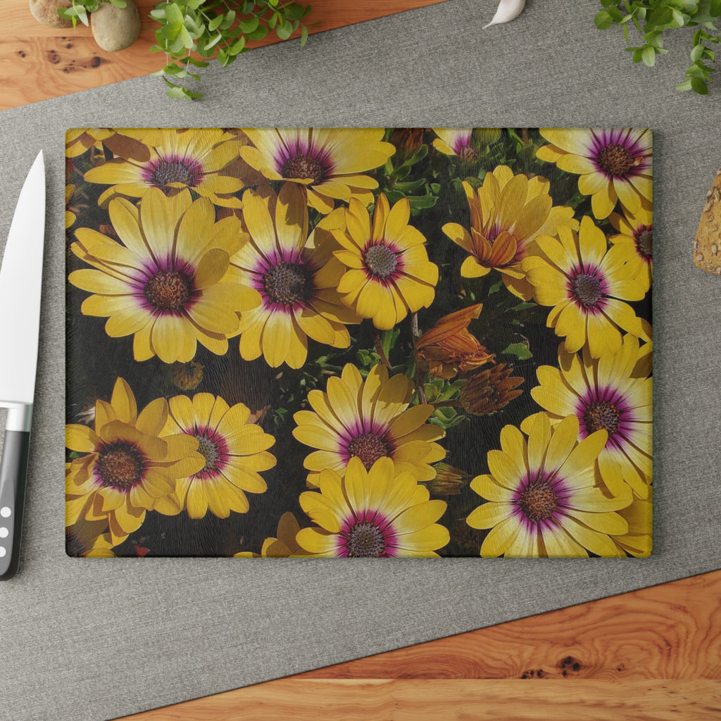 Glass Cutting Board - Yellow Daisy Floral Tempered Glass Chopping Board