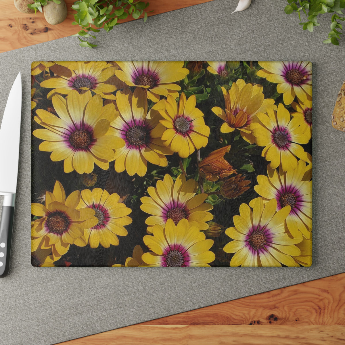 Glass Cutting Board - Yellow Daisy Floral Tempered Glass Chopping Board