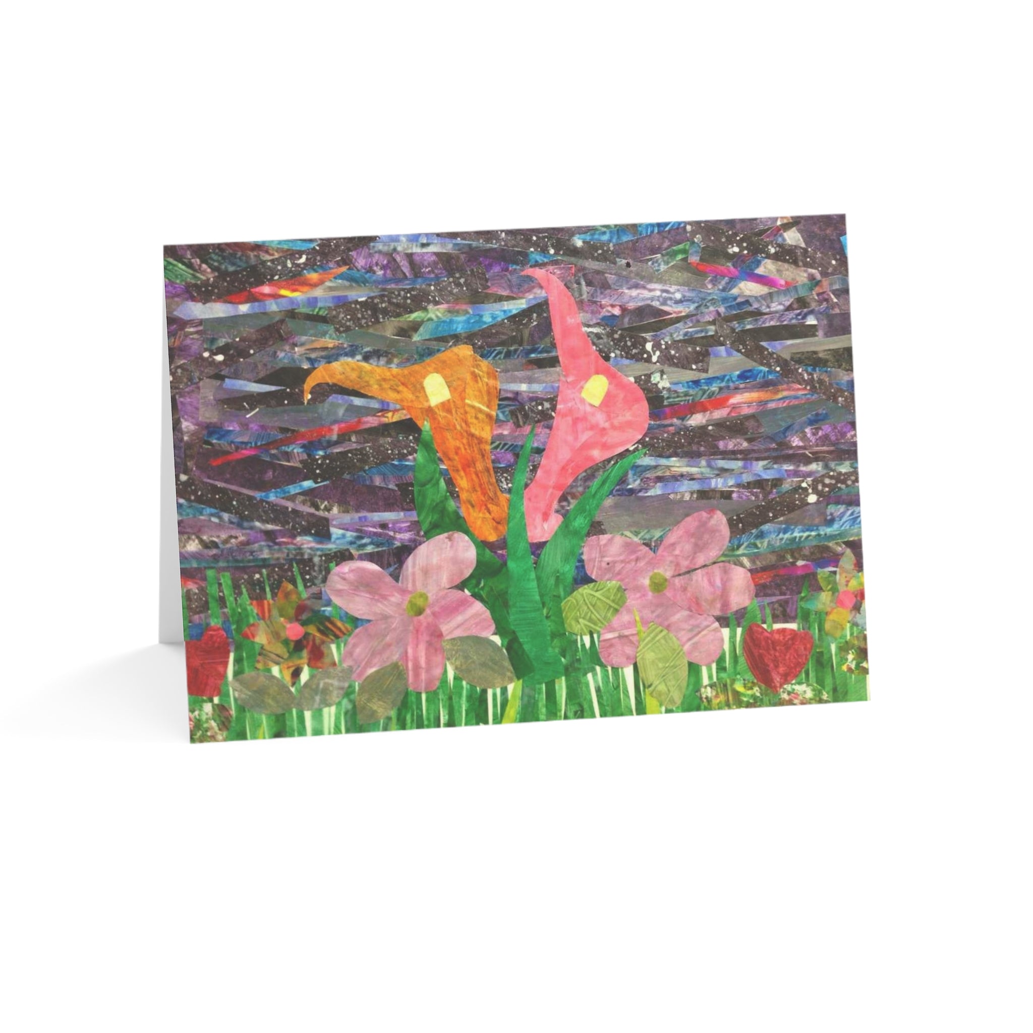 Tarjetas de Felicitación con Collage Floral — Paquete de 1/10/30/50 (Diseño Lirio de Cala y Margarita)