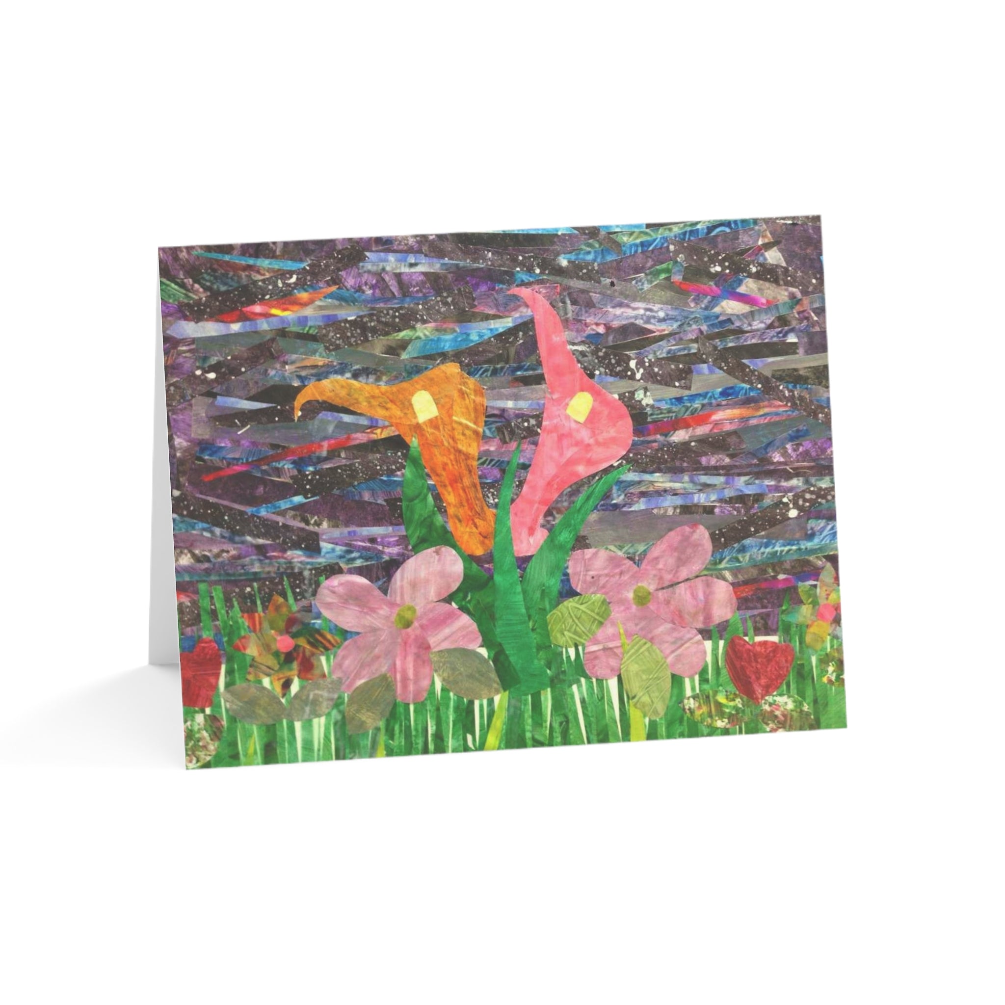 Tarjetas de Felicitación con Collage Floral — Paquete de 1/10/30/50 (Diseño Lirio de Cala y Margarita)